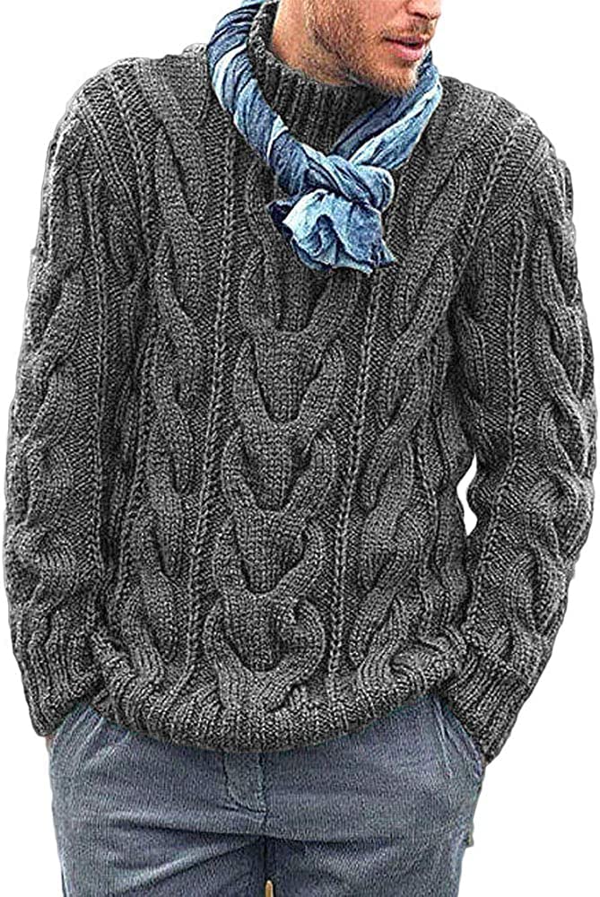 Men's Cable Knit Turtleneck Sweater - Loose Fit Chunky Winter Pullover with Long Sleeves | Warm & Cozy for Casual Outings, Office Wear & Holiday Gatherings