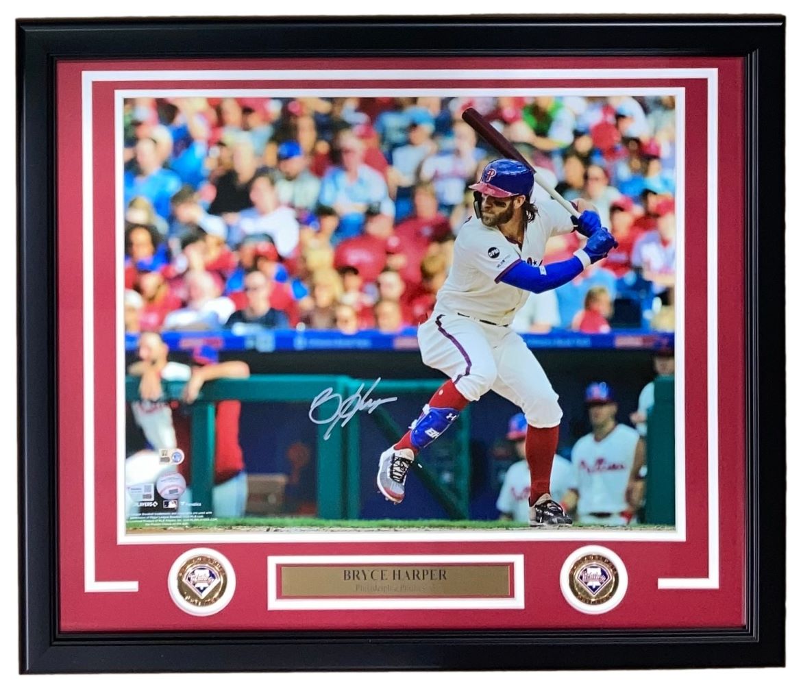 Bryce Harper Autographed Framed 16x20 Philadelphia Phillies Cream Jersey Photo - Fanatics & MLB Certified - Perfect for Sports Memorabilia Collections & Man Cave Decor