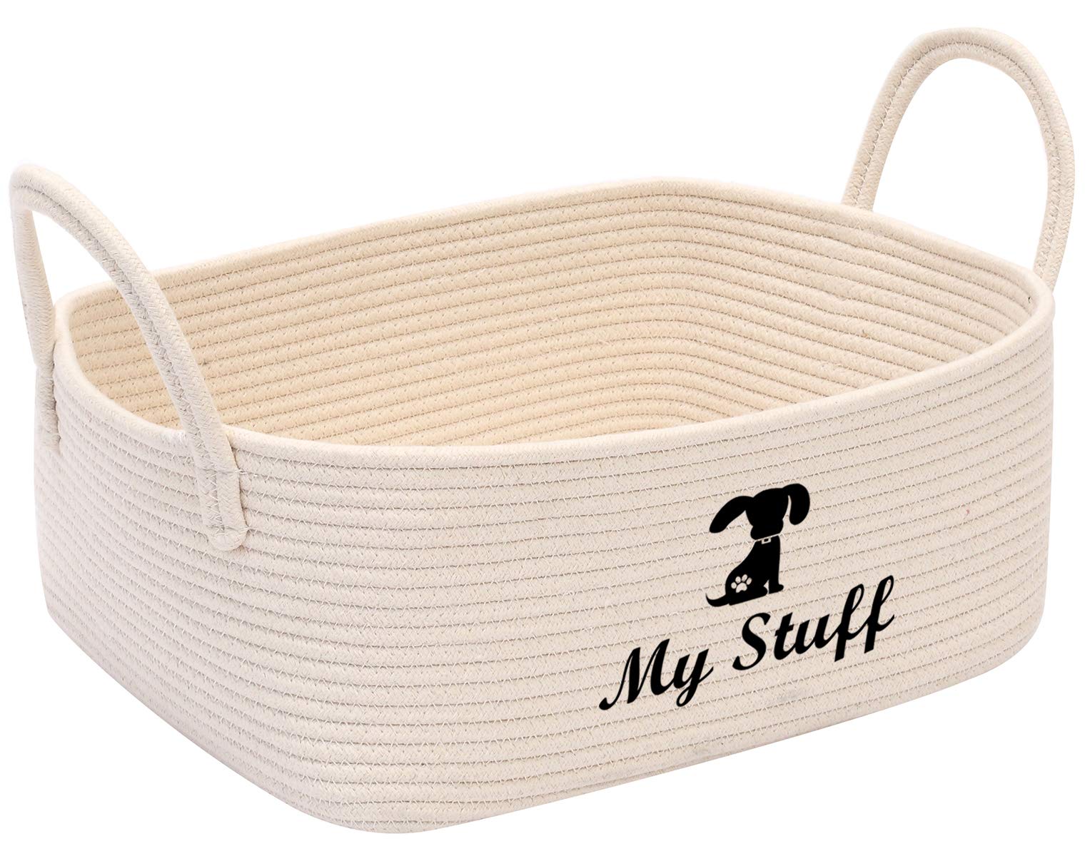 Durable Cotton Rope Dog Toy Basket with Handle - Pet Toy Storage Organizer for Small Dogs - Perfect for Puppy Toys, Blankets, Chew Toys & Leashes - Beige Dog Accessories - Ideal for Living Room, Bedroom & Pet Play Areas