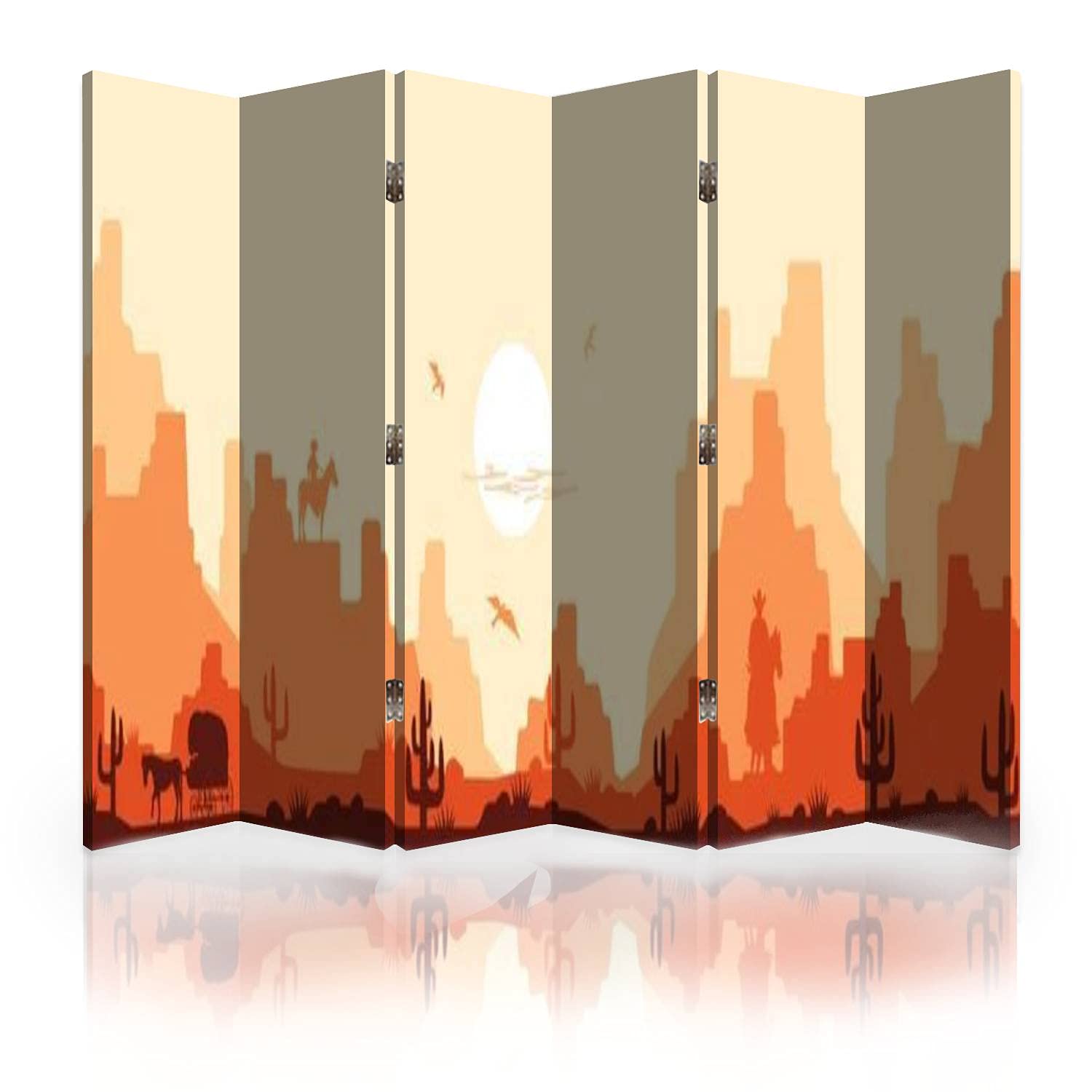 6-Panel Canvas Room Divider Screen with Wild West Savanna Sunset Design - Foldable Privacy Partition for Home, Office & Event Spaces | Western-Themed Room Separator & Wall Decor