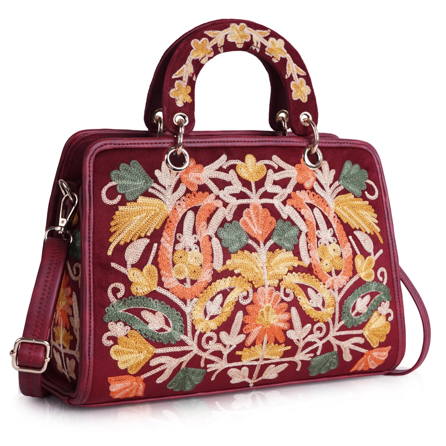 EVEDA Women's Embroidered Crossbody Shoulder Bag - Stylish Synthetic Leather Handbag with Elegant Design | Perfect for Work, Travel & Evening Events