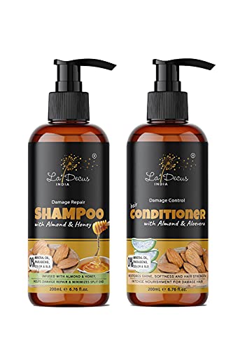 La' Decus Almond Honey Shampoo and Conditioner Set (200ml x 2) - Hydrating Hair Care for Dry & Damaged Hair - Perfect for Daily Use & Salon Results at Home