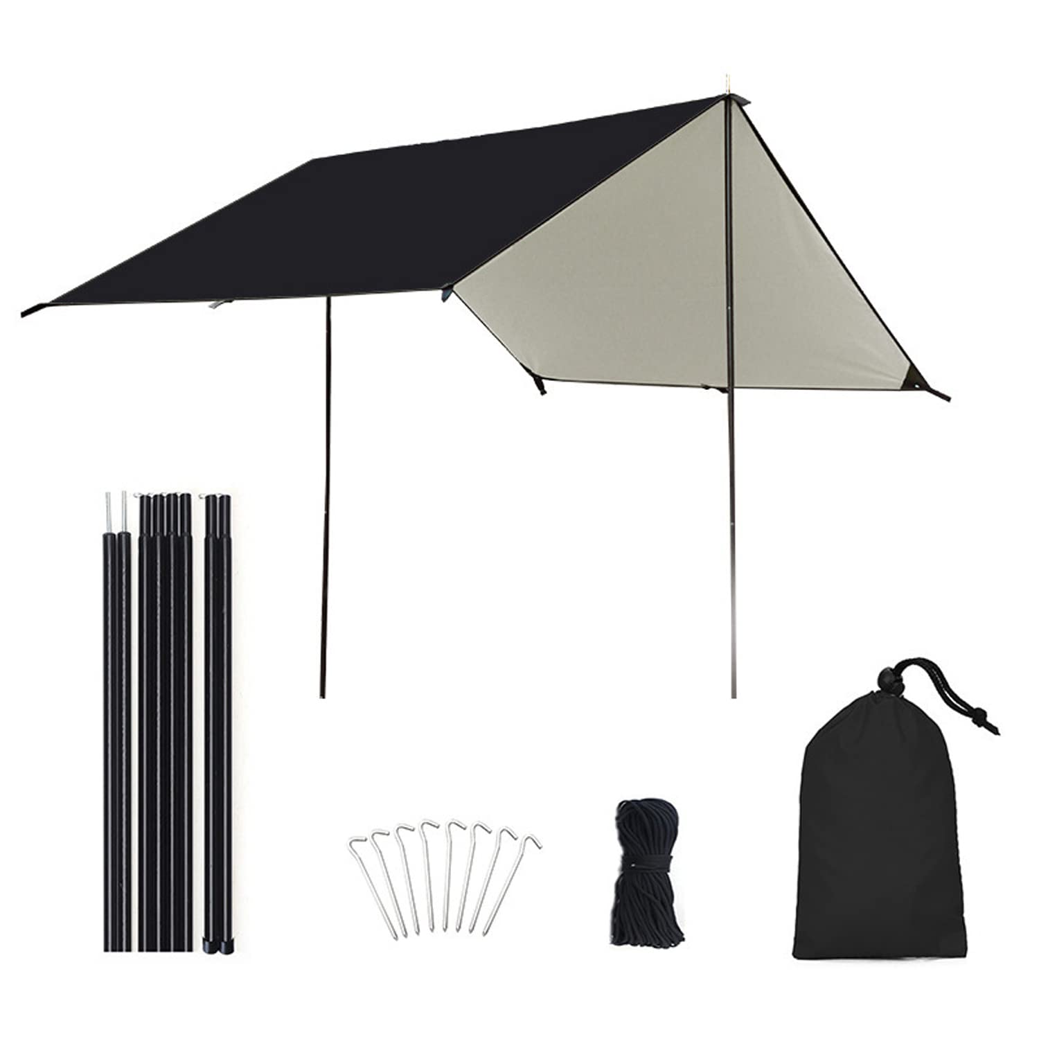 STARTZHA Waterproof Camping Tent Tarp - Lightweight UV Protection Shelter for Backpacking, Hiking & Hammock - Easy Setup Outdoor Canopy (Black Small) - Perfect for Camping Trips, Beach Outings & Backyard Adventures