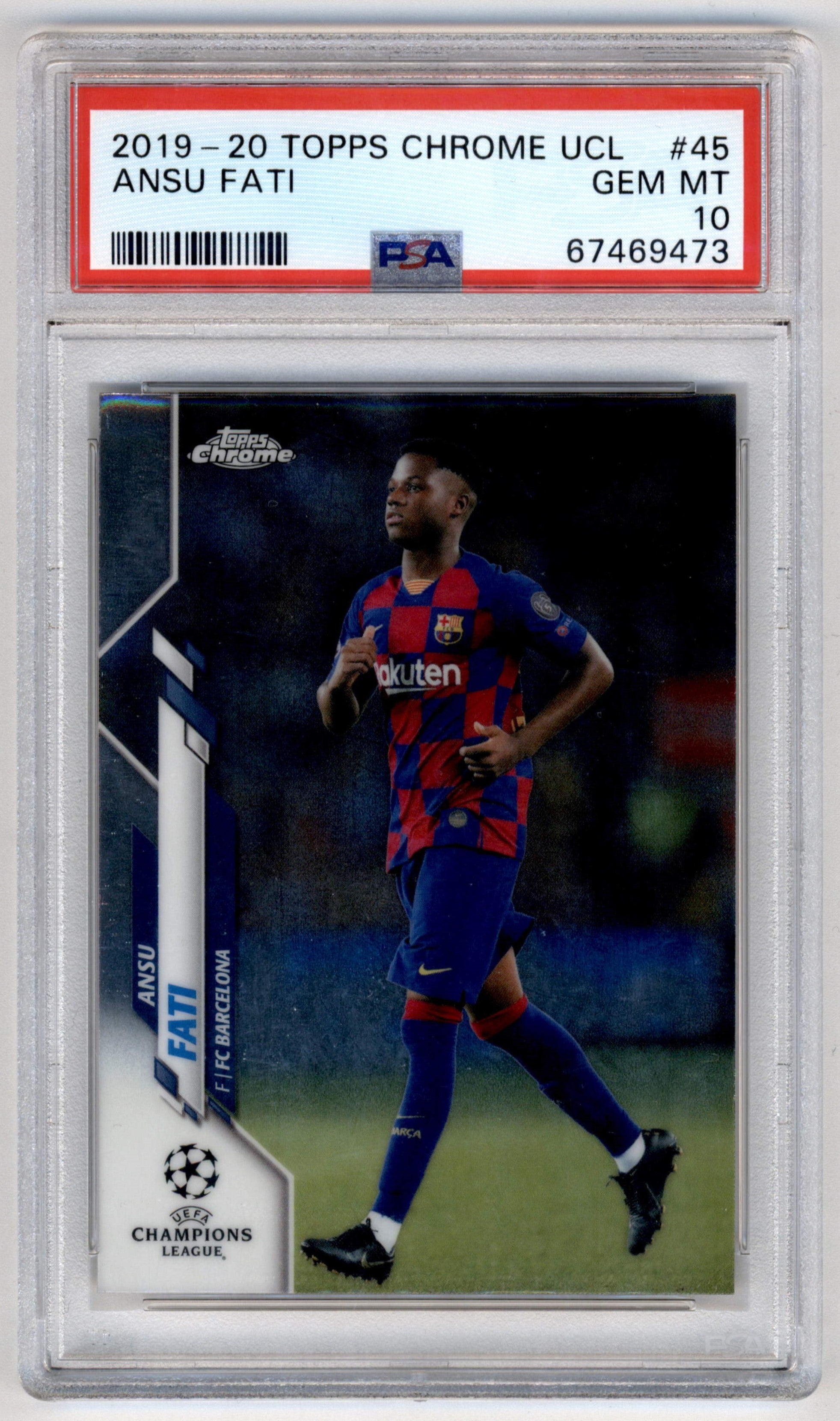 Topps Ansu Fati Base Chrome UCL 2019-20 #45 PSA 10 Graded Soccer Card - Perfect for Collectors, Investors & FC Barcelona Fans
