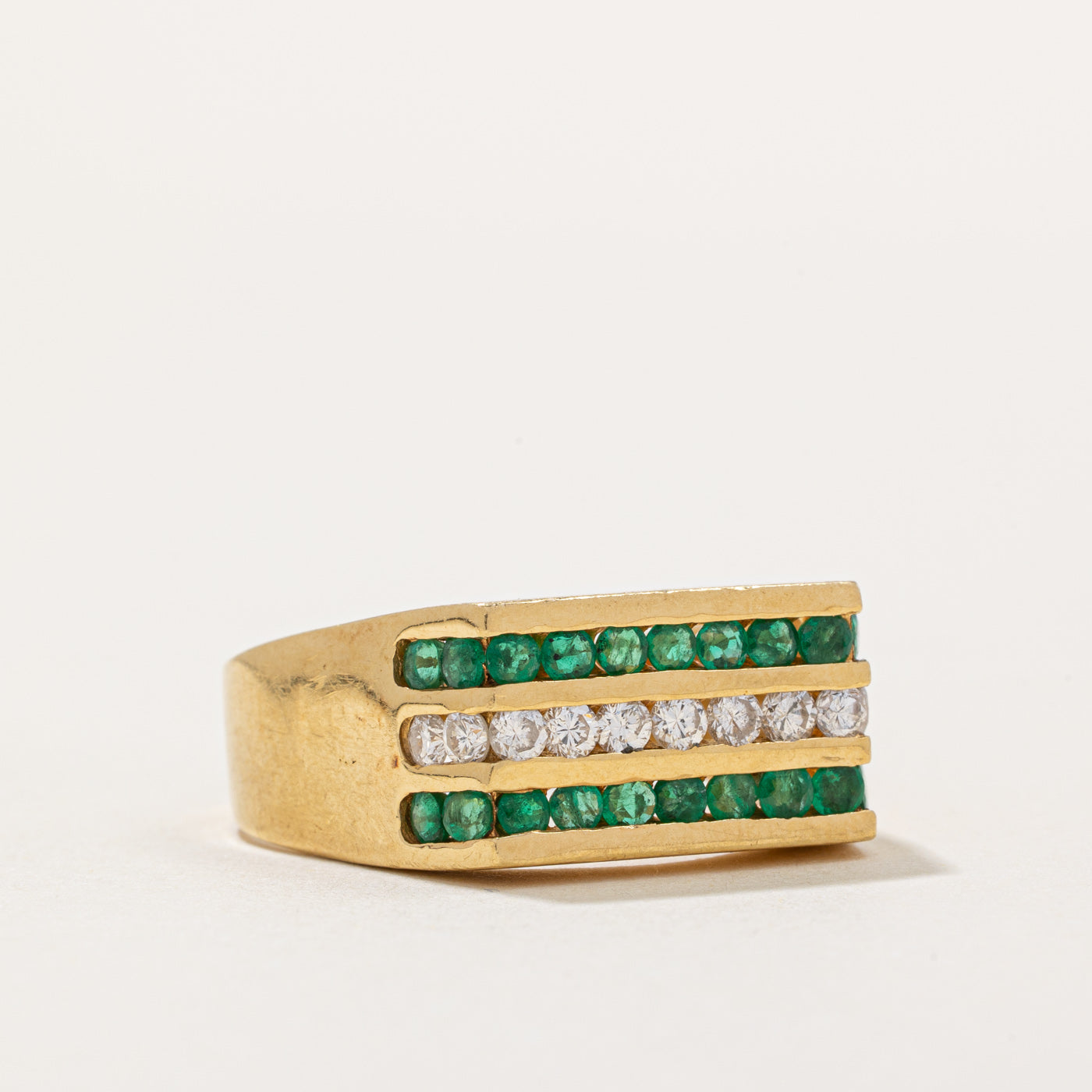 Exquisite 0.56ctw Triple Row Channel Set Emerald & Diamond Ring (0.37ctw Emerald) - Size 10.25 | Elegant Wedding Band, Anniversary Gift & Statement Jewelry for Women