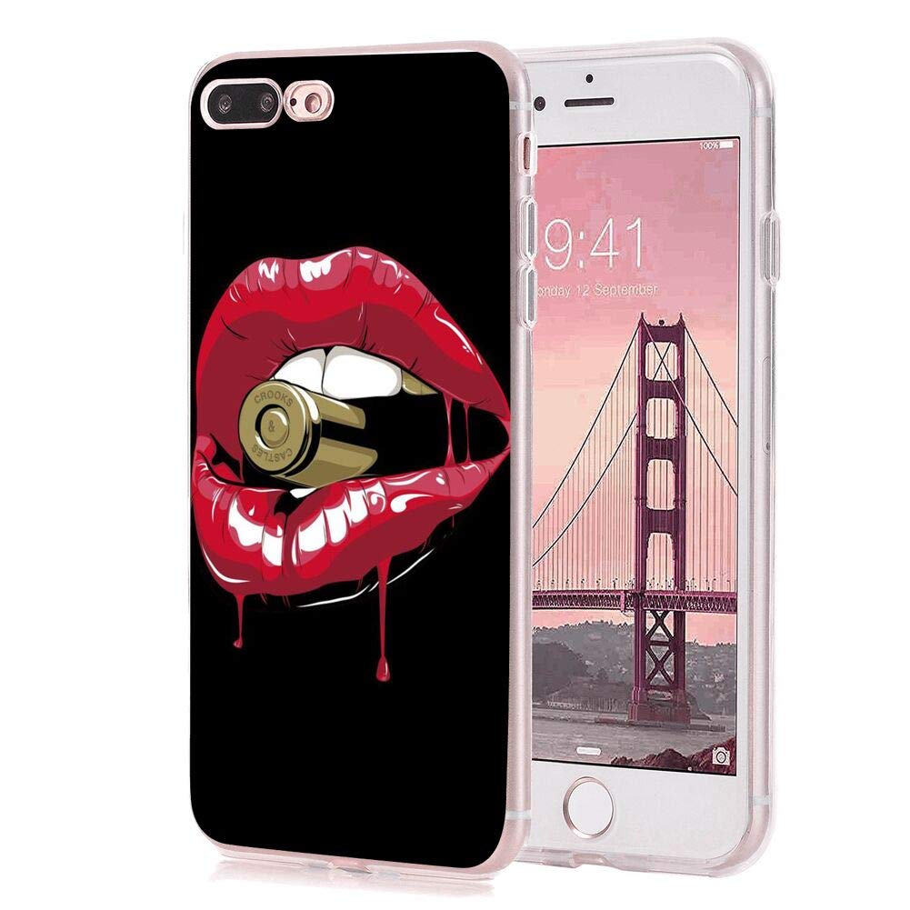 Red Lips Bullet UV Printed Clear Shockproof Phone Case for iPhone 7 Plus/8 Plus (5.5 Inch) - Stylish Protective Cover for Women, Fashion Accessory & Daily Use