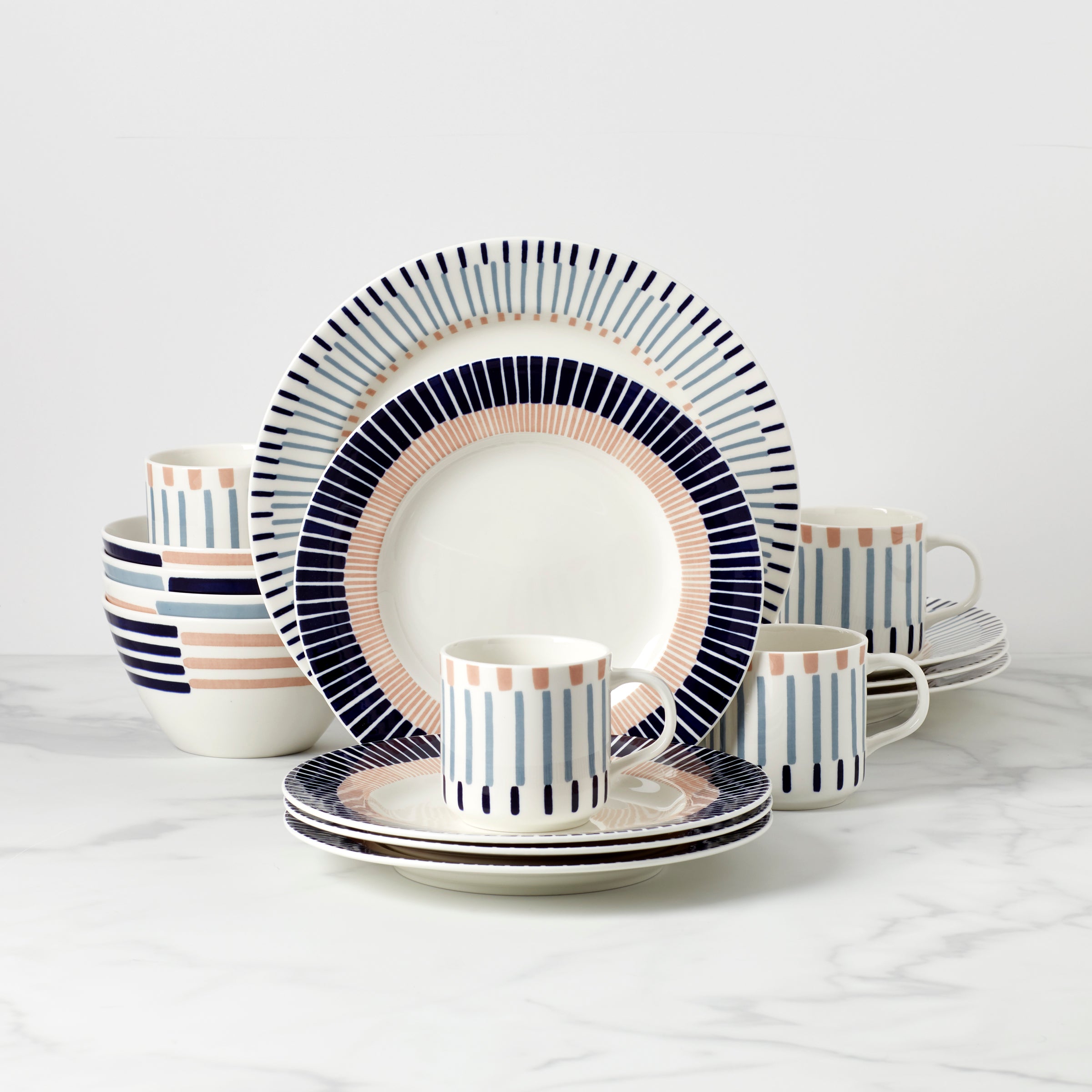 Brook Lane 16-Piece Dinnerware Set - Porcelain Plates, Bowls & Mugs for 4 People - Elegant Dinnerware Set for Home, Restaurant & Special Occasions