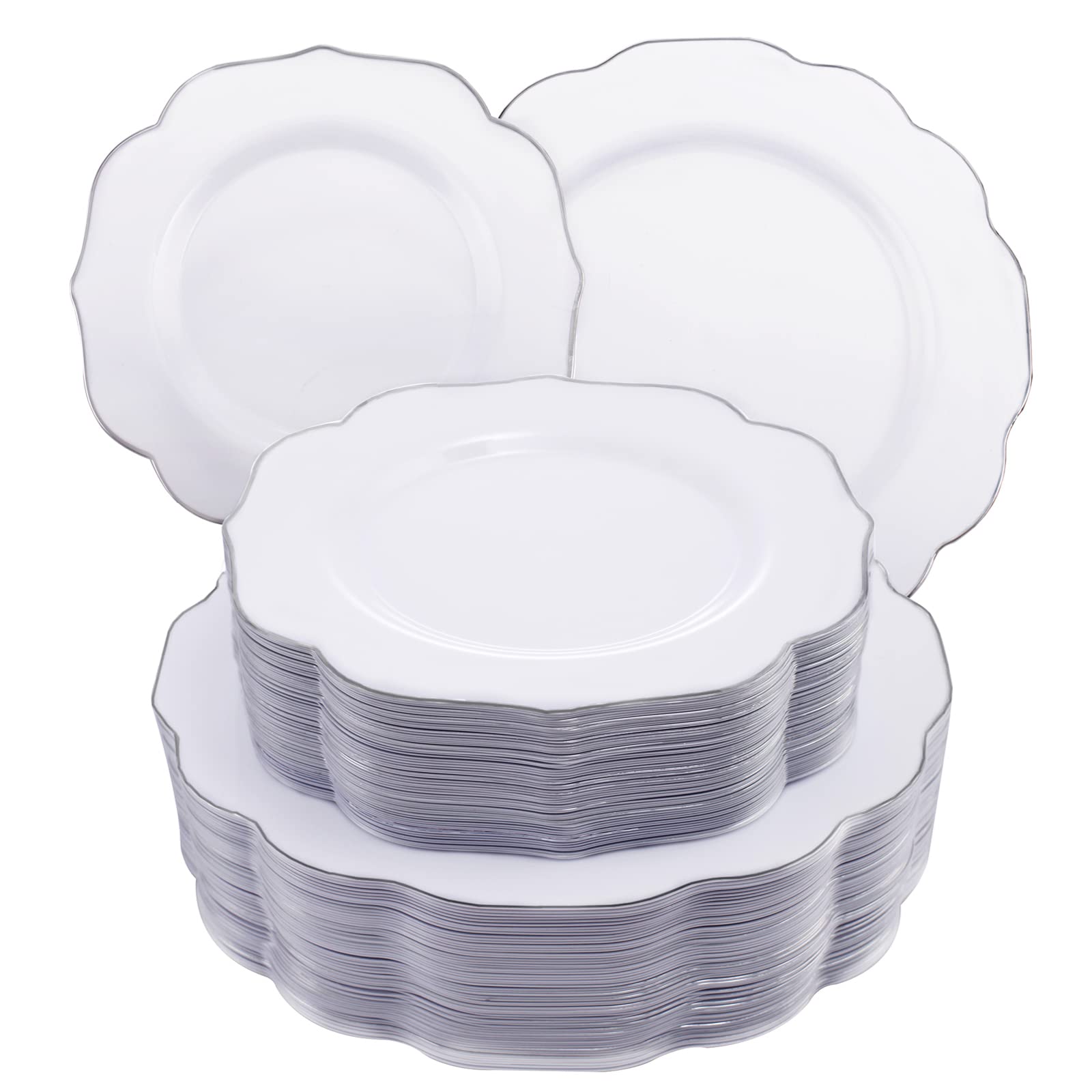 NOCCUR 120-Pack Silver Plastic Plates - 60 Disposable Dinner Plates & 60 Salad/Dessert Plates for Wedding, Party, BBQ, Picnic - Elegant Disposable Tableware for Events & Outdoor Gatherings