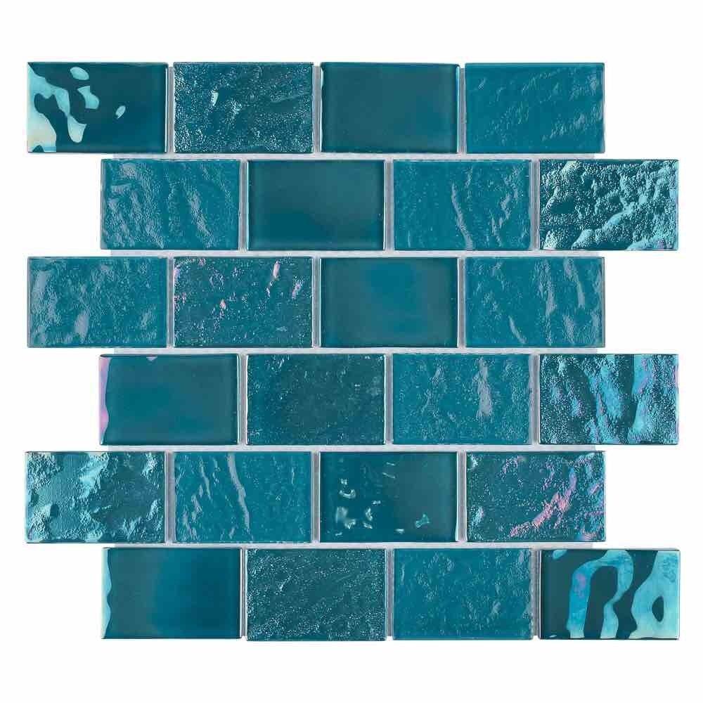Iridescent Glass Tile Summer Turquoise 2 x 3 - Stunning Mosaic Tiles for Kitchen Backsplash, Bathroom Wall & DIY Home Decor