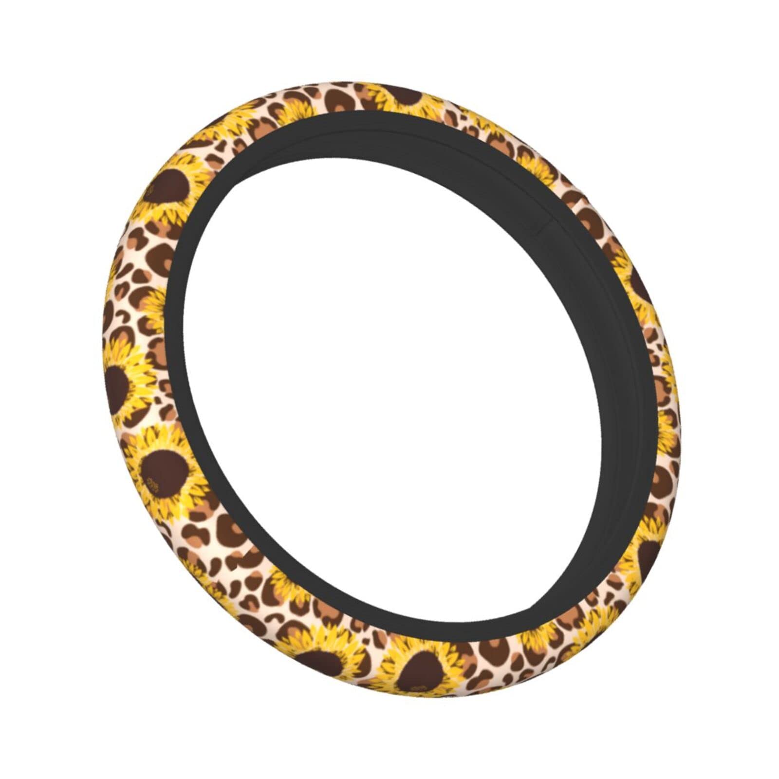 Sunflower Leopard Print Steering Wheel Cover - 15 Inch Universal for Cars