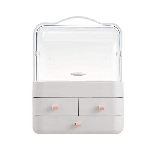 Rotating Makeup Organizer with Clear Drawers - Pink Storage Box for Brushes & Nail Polish (26.5x18.2x34.7cm) - Perfect for Dresser & Vanity Organization