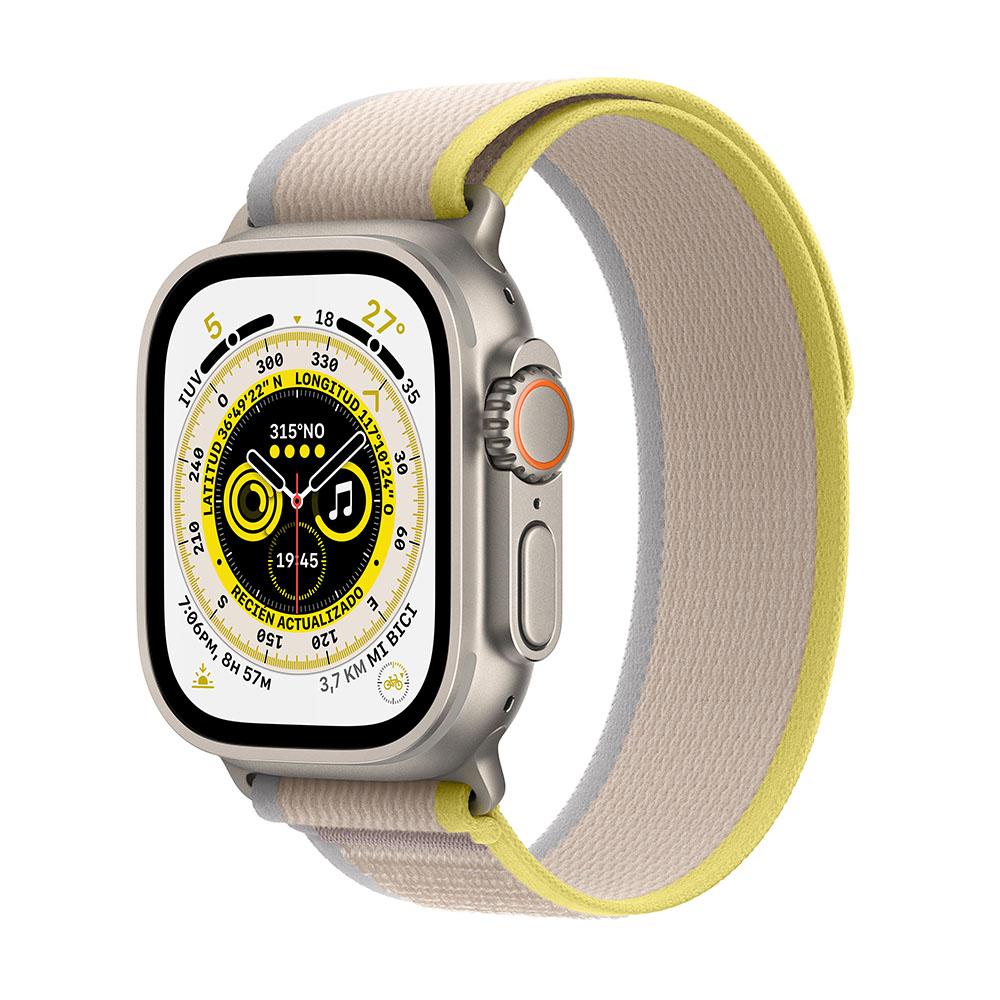 Apple Watch Ultra (GPS + Cellular) 49mm Titanium Case with Yellow/Beige Trail Loop Band (S/M Size) - Perfect for Outdoor Adventures, Fitness Tracking & Everyday Wear