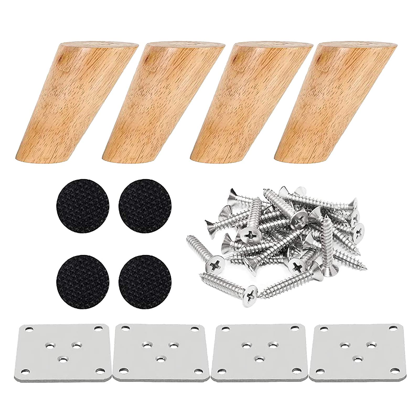 YF-Barstool Tapered Sofa Legs 4 Pack - Wooden Replacement Furniture Legs for Sofa, Couch, TV Cabinet with Mounting Plates - Perfect for Home Decor, DIY Furniture Repair & Living Room Upgrades