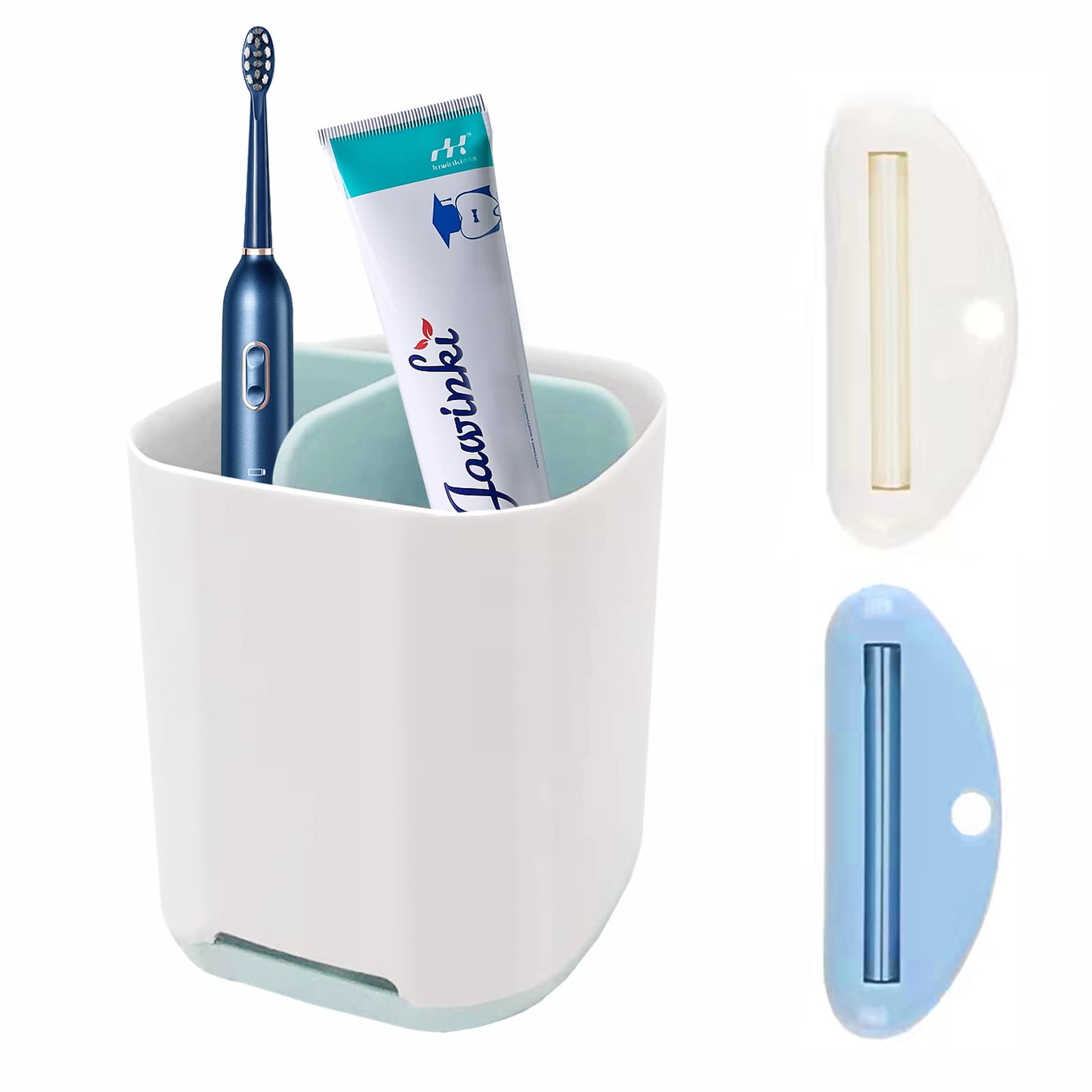 Multifunctional Electric Toothbrush Holder Stand with Toothpaste Squeezer - Detachable Bathroom Organizer for Electric & Manual Toothbrushes - Perfect for Home, Countertop, Vanity & Travel Use