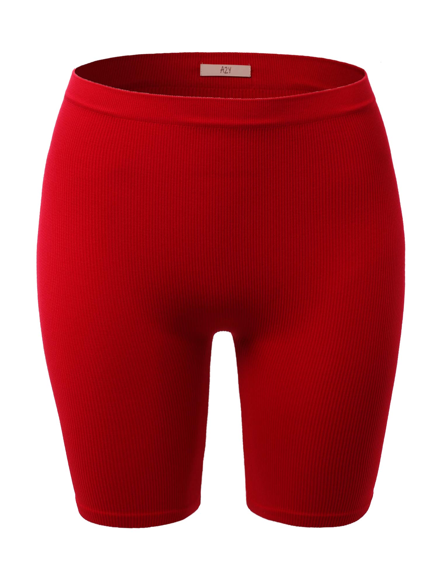 Women's Lightweight Mid-Length Seamless Ribbed Biker Shorts for Yoga, Running & Workout - High Waisted Gym Leggings for Fitness, Cycling & Lounge Wear