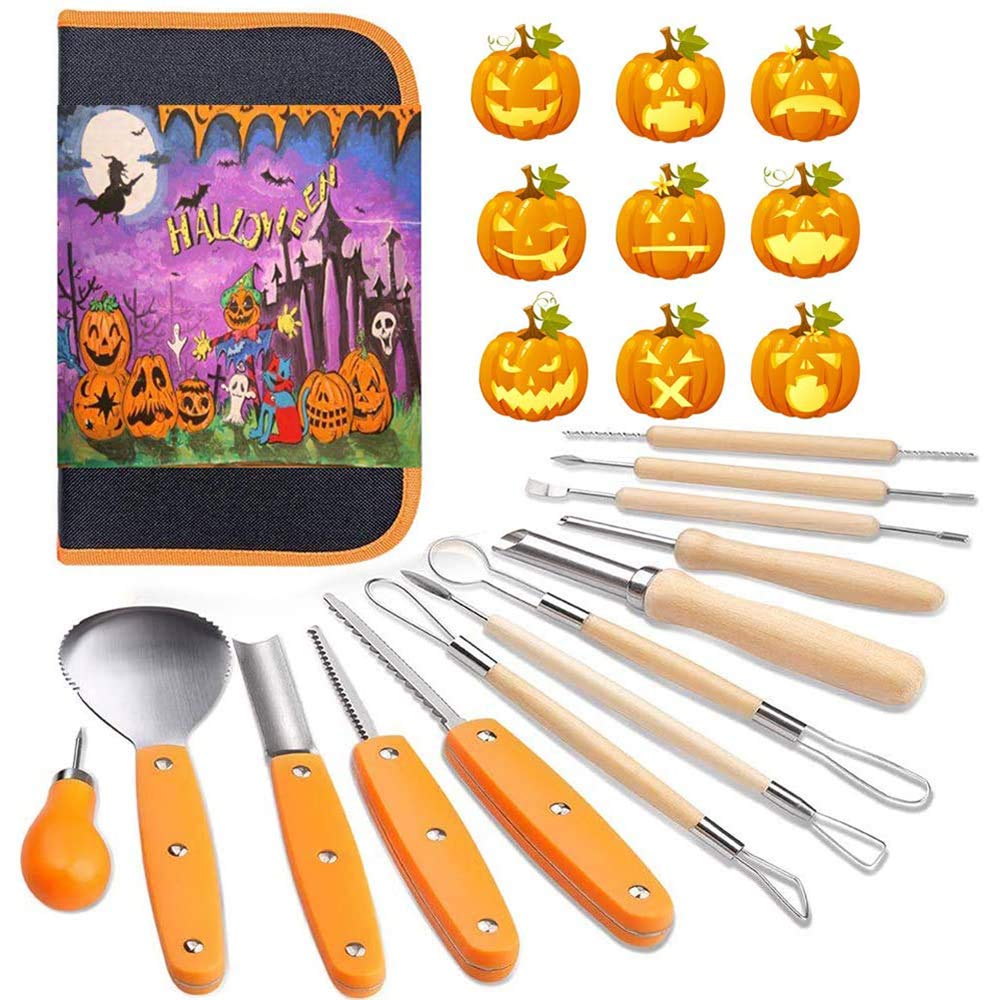 14pcs Stainless Steel Pumpkin Carving Kit - Halloween DIY Tools for Pumpkin Cutting & Decorating
