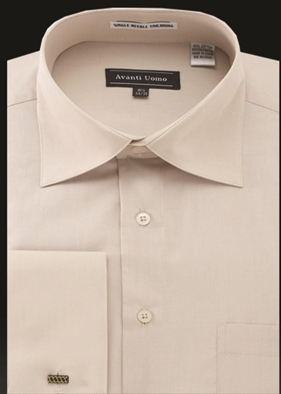 Premium Men's French Cuff Dress Shirt with Spread Collar - Classic Beige Formal Shirt for Business, Weddings & Special Occasions