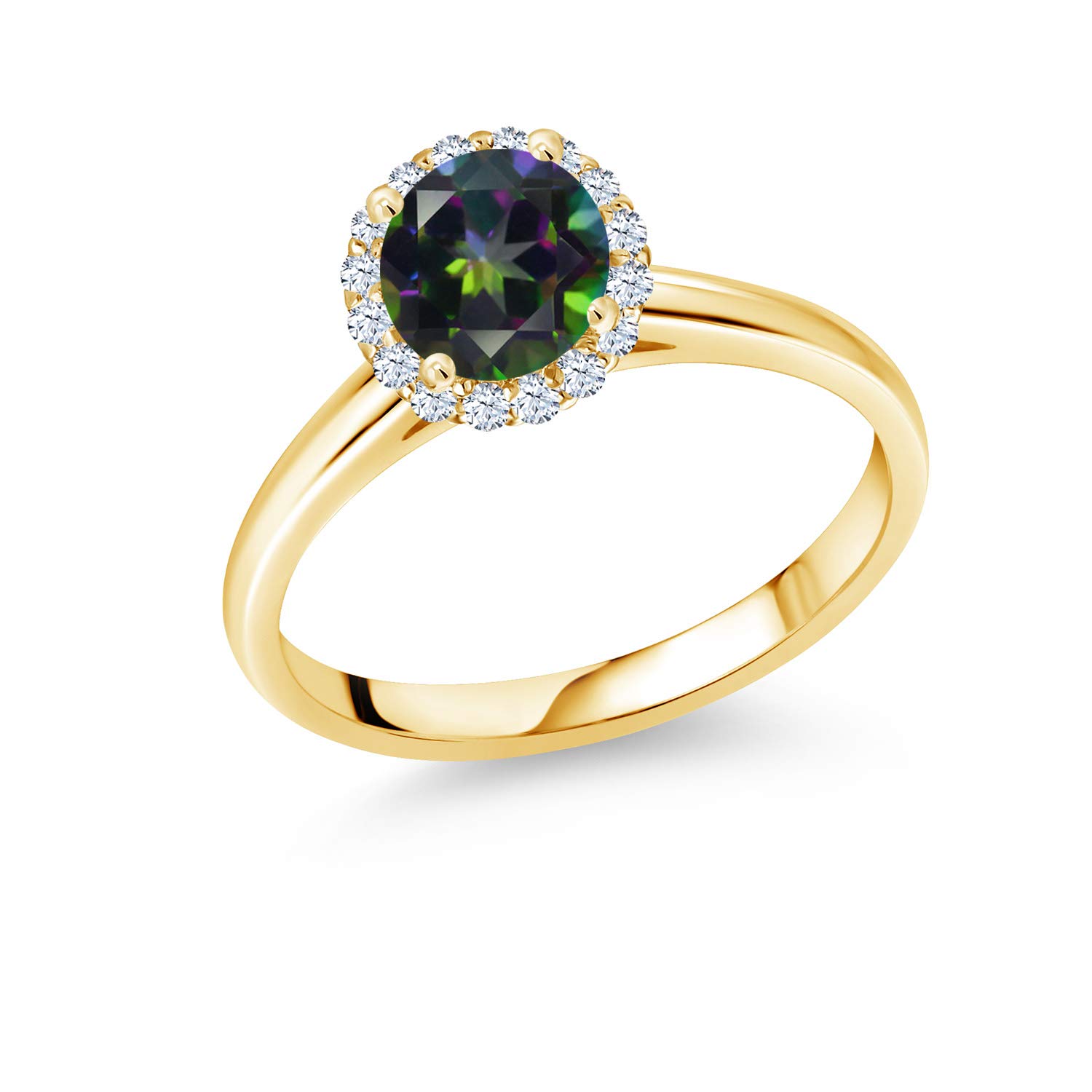1.19 Ct Round Green Mystic Topaz & White Created Sapphire 10K Yellow Gold Ring for Women | Elegant Birthstone Jewelry Gift for Anniversary, Engagement & Special Occasions