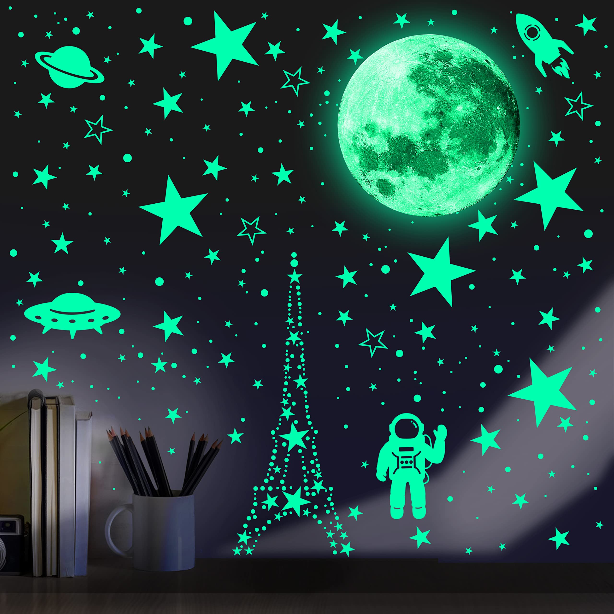 Glow in The Dark Stars and Planets for Ceiling - Self-Adhesive Wall Decals for Kids Room, Nursery, and Bedroom Decor - Perfect for Nighttime Ambiance and Space-Themed Parties