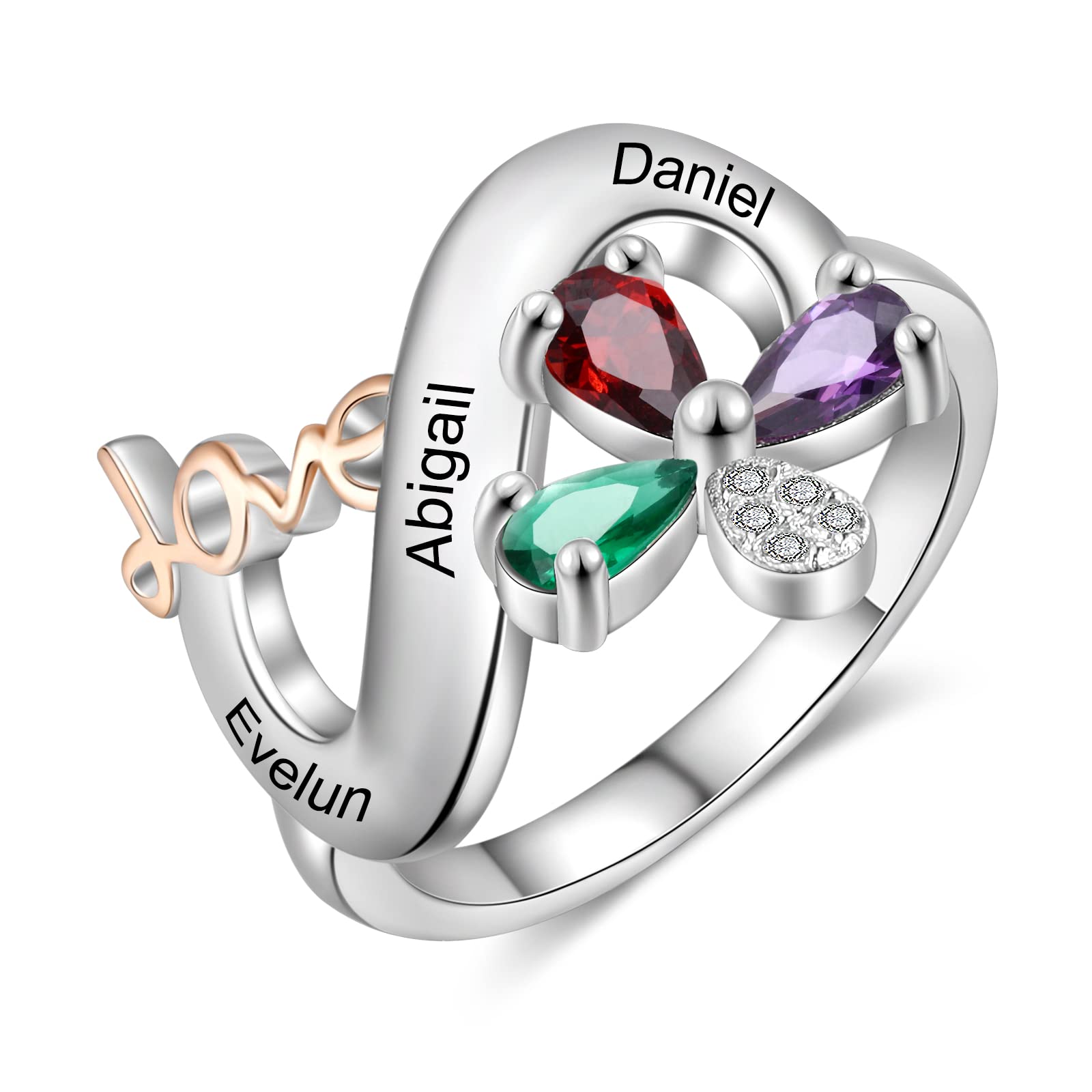 Personalized Birthstone Ring for Women - Custom Engraved Mother's Ring with Kids Names - Infinity Love Symbol - Perfect Gift for Mother's Day, Anniversary & Special Occasions