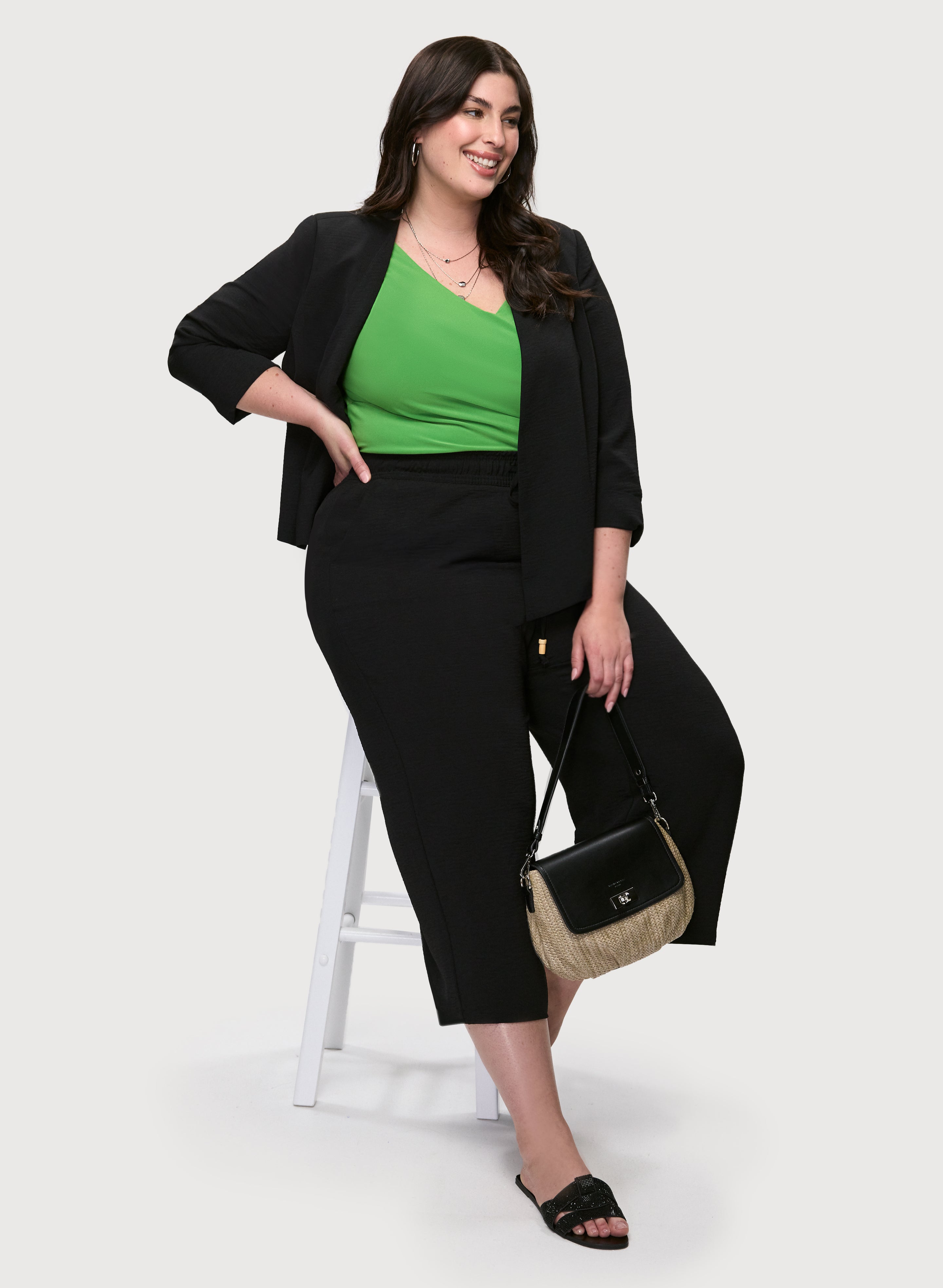 Cropped Open Front Jacket & Wide Leg Capris Set - Women's Casual Outfit for Spring/Summer | Perfect for Streetwear, Beach Cover-Up & Vacation Outfits