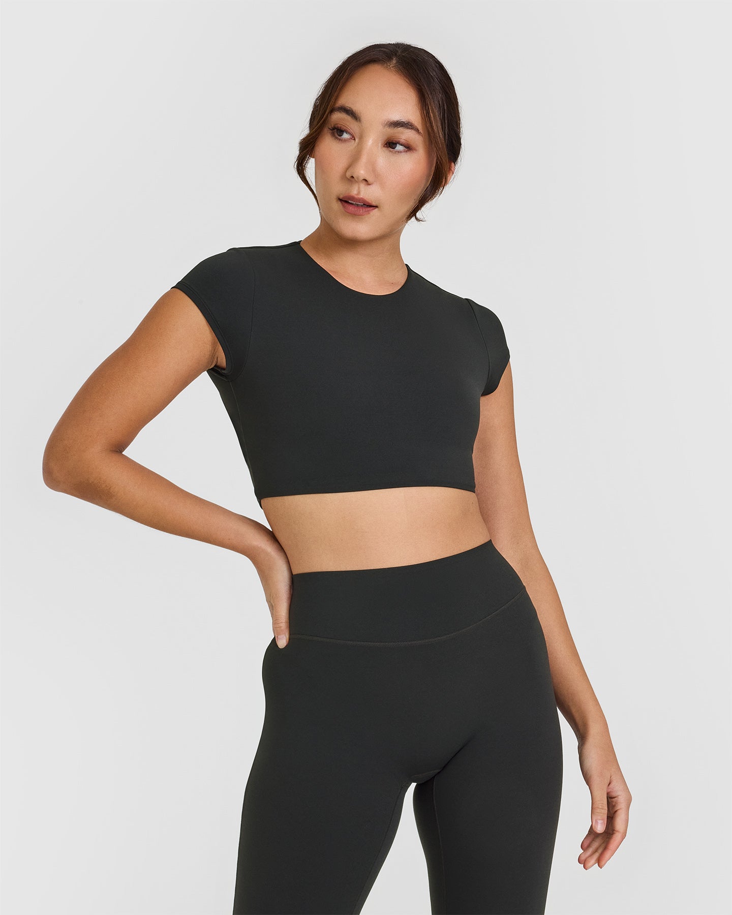 SoftMotion™ Short Sleeve Crop Top - Soft Black Women's Fashion T-Shirt | Yoga, Workout, Casual Wear