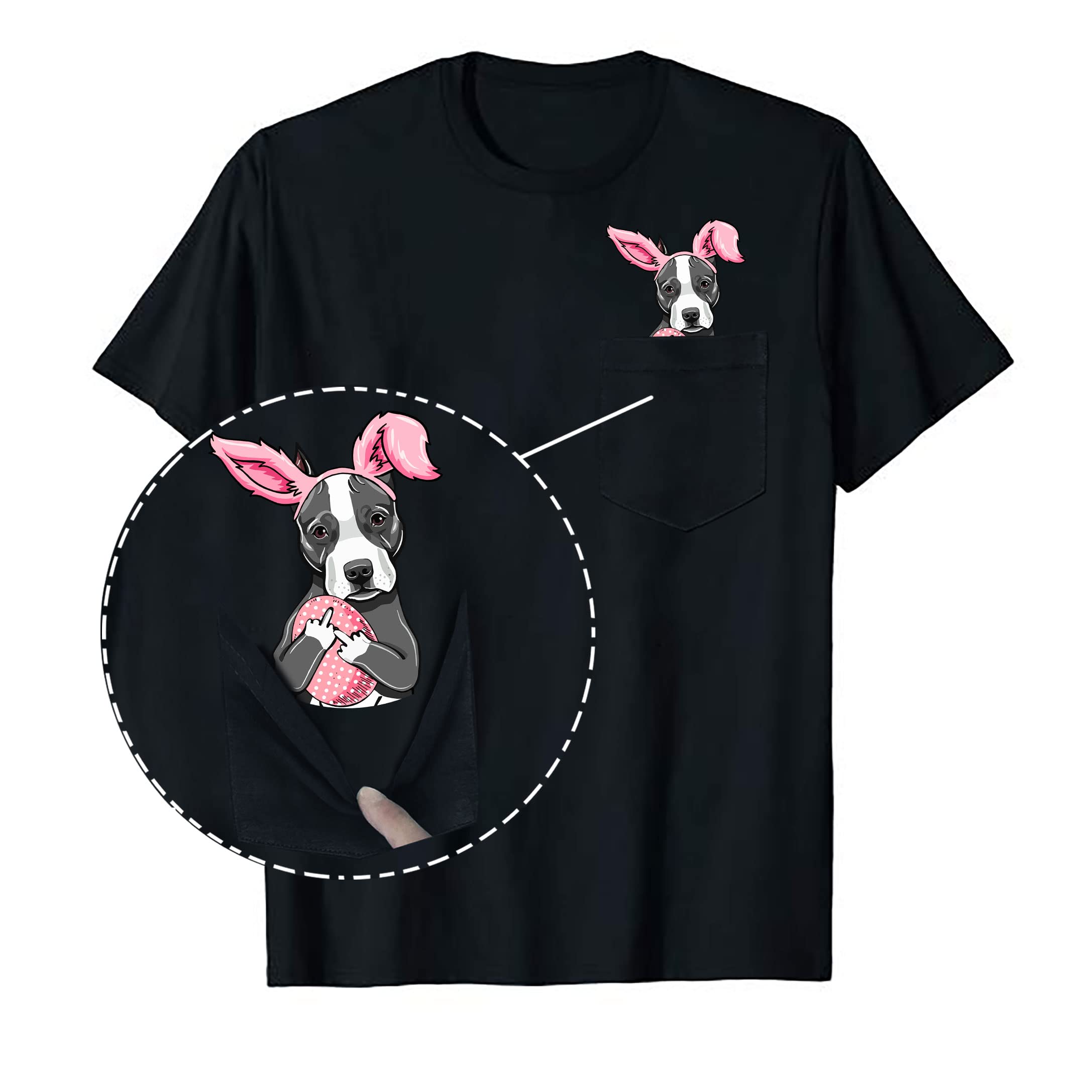 Funny Easter Bunny Middle Finger Pitbull Egg Pocket T-Shirt - Cool Graphic Novelty Tee for Easter Gifts, Dog Lovers & Sarcastic Humor | Perfect for Parties, Casual Wear & Festive Outfits