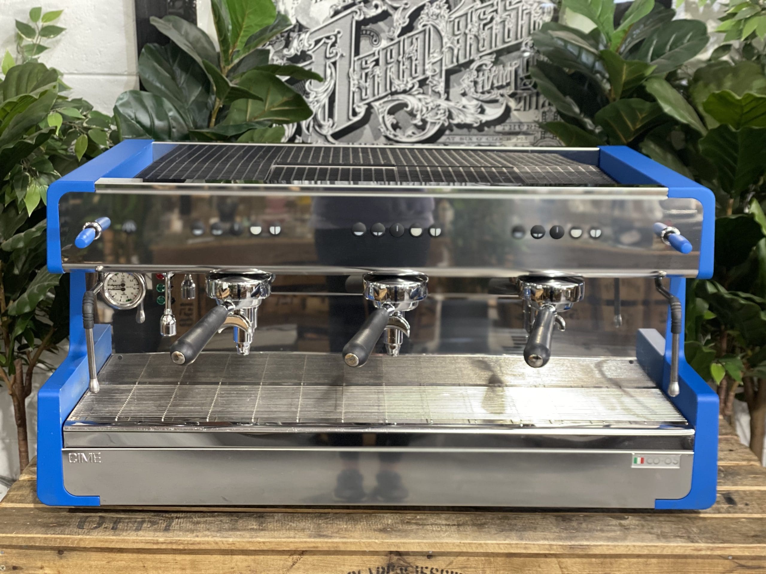 CIME CO 05 3 Group Commercial Espresso Machine - Blue Stainless Steel Coffee Maker for Cafes, Restaurants & Offices | Perfect for High-Volume Brewing & Professional Baristas