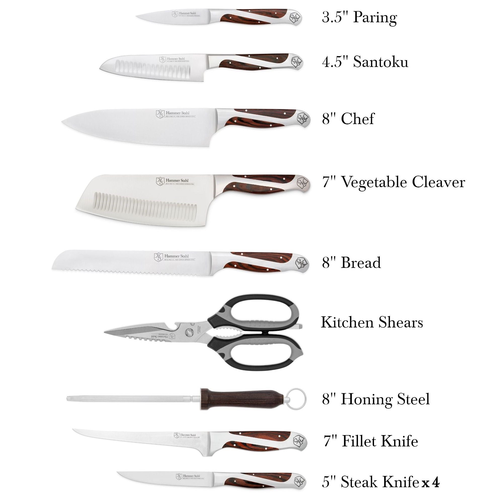 Hammerstahl 12-Piece Knife Block Set - Premium German Steel Kitchen Knives with Wooden Storage Block - Perfect for Home Chefs, Cooking Enthusiasts & Professional Kitchens
