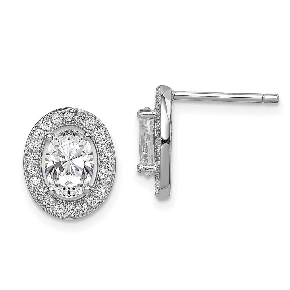 925 Sterling Silver Pavé Cubic Zirconia Oval Stud Earrings for Women - Elegant Ball Button Post Fine Jewelry Gift for Her - Perfect for Weddings, Parties & Everyday Wear