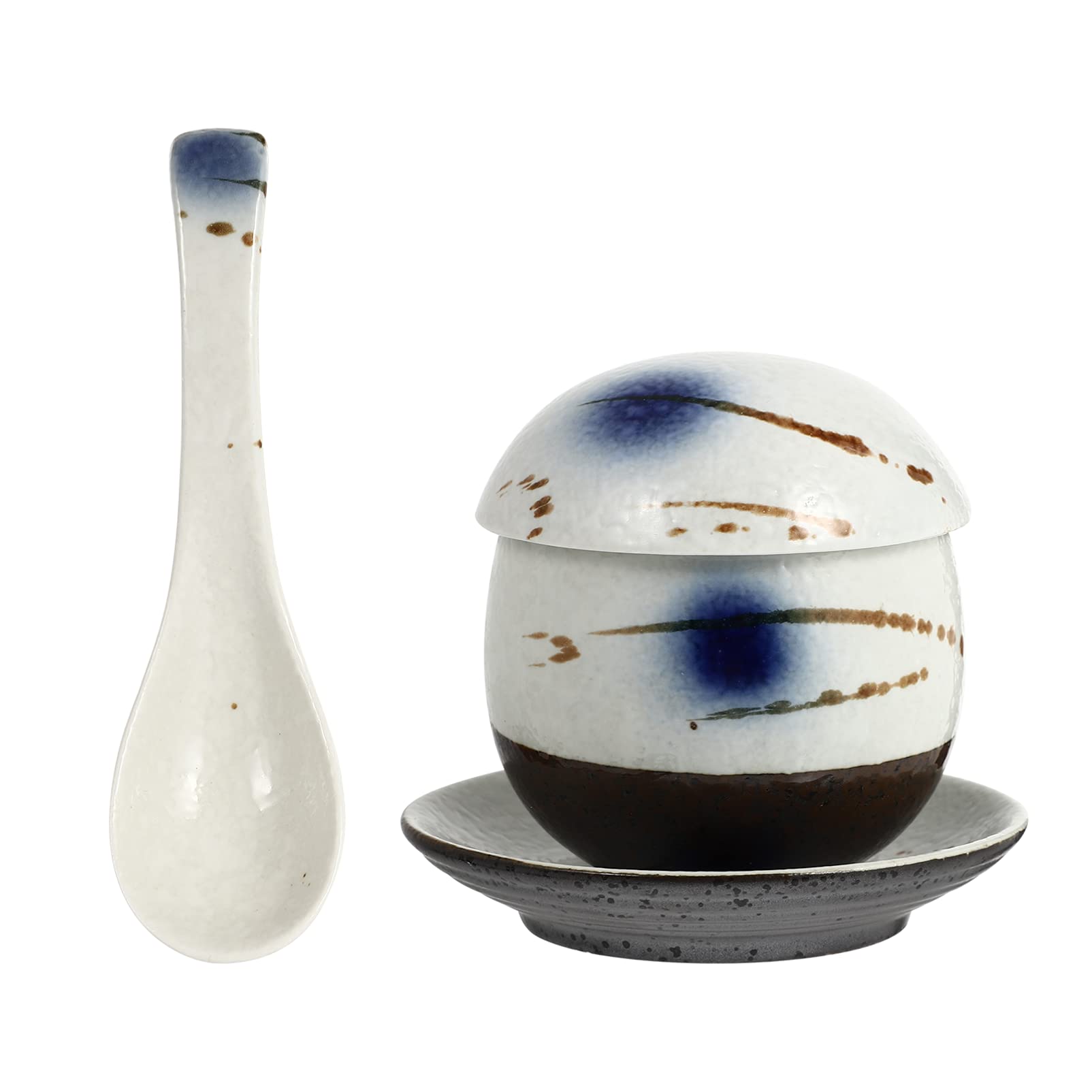 Premium Glass & Ceramic Soup Bowls Set with Lid, Tray & Spoon - Japanese Style Miso Soup Bowls, Mini Stew Pots for Pasta, Salad, Dessert | Ideal for Home Dining, Restaurants & Gift Giving