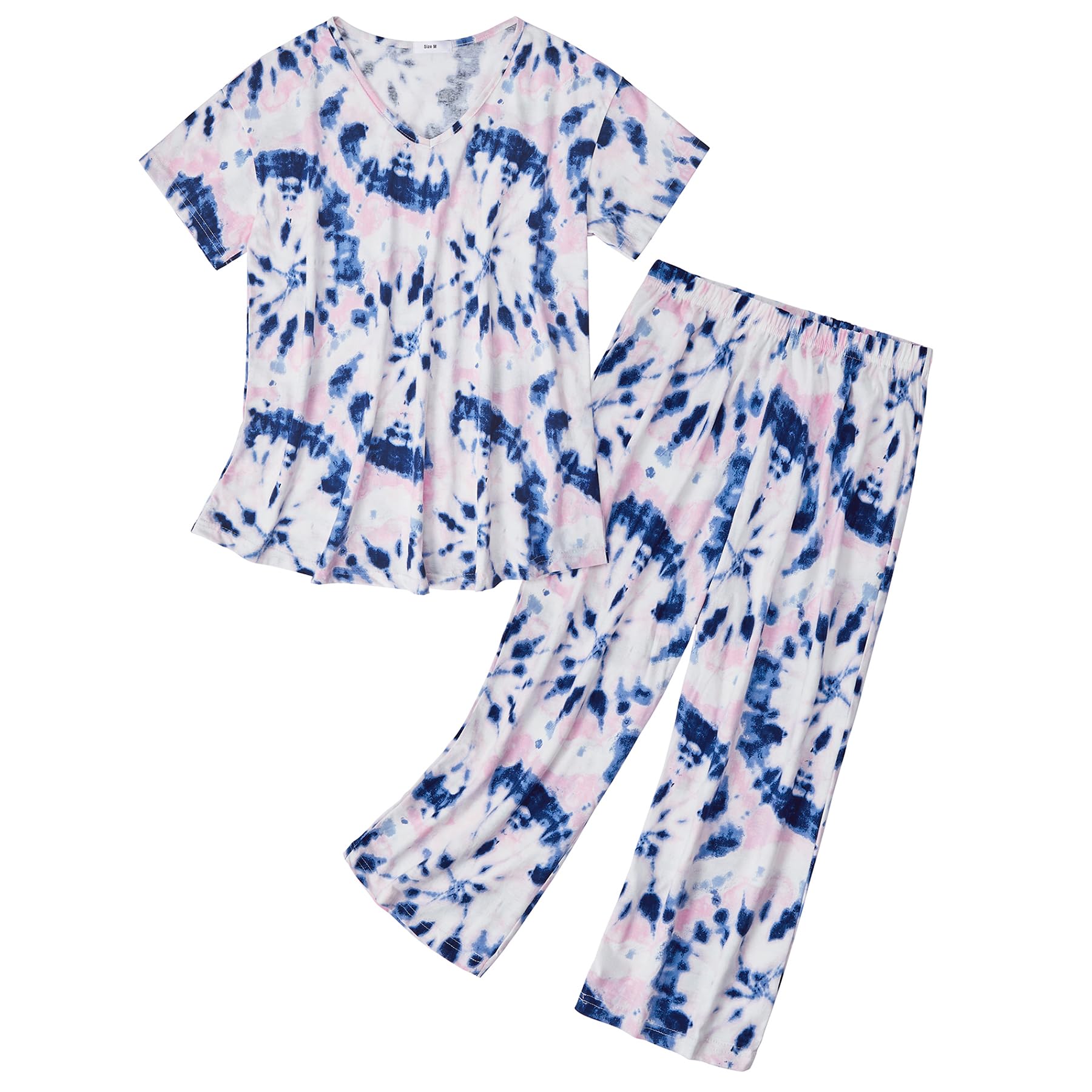 Zando Women's 2-Piece Pajama Set - Cartoon Print Lounge Sleepwear with Pants & Capri - Soft Matching PJS for Sleep, Relaxing & Home Comfort