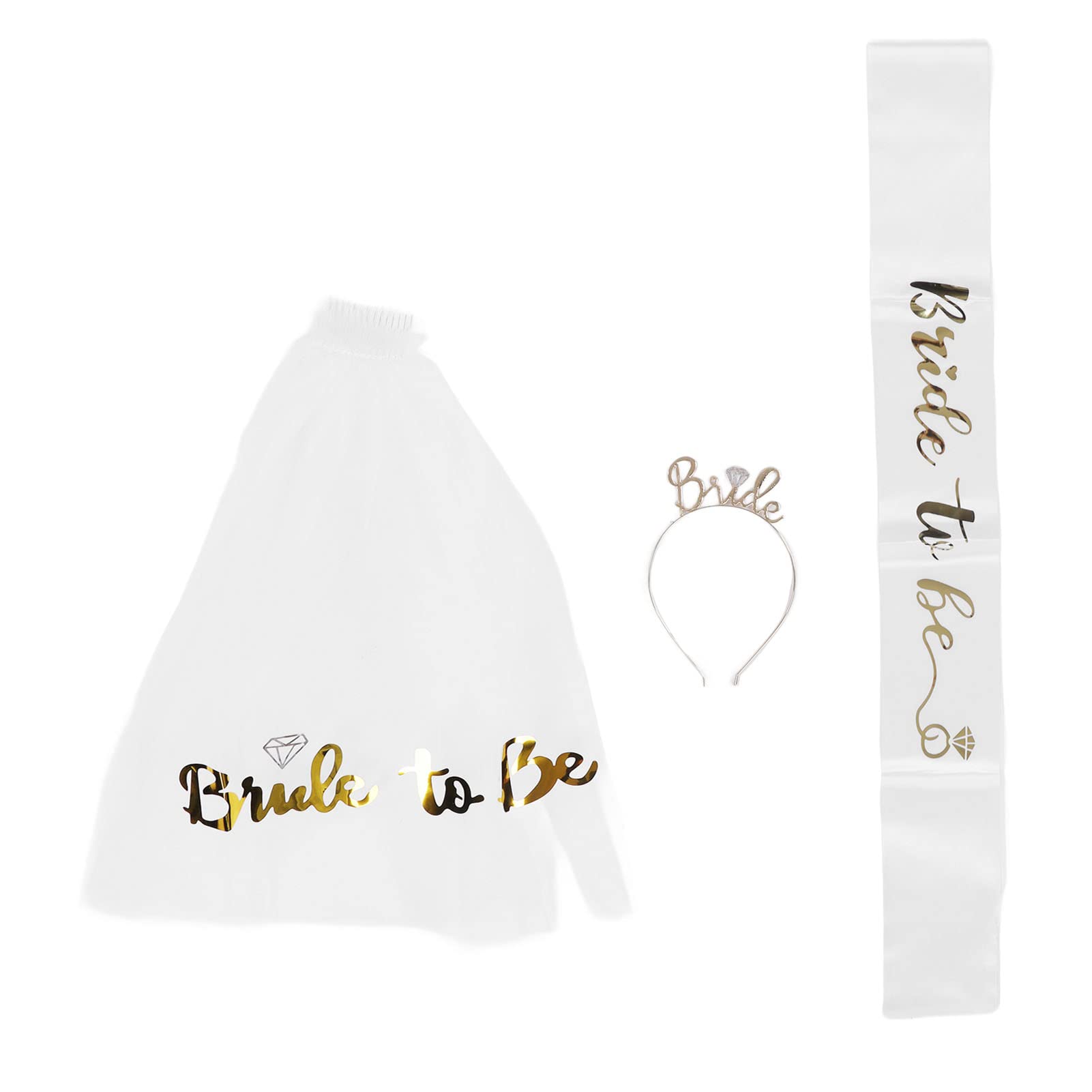 Pssopp Bride Sash - Gold Glitter Bridal Bachelorette Party Sash with Hairband & Headscarf - Wedding Shower, Bachelorette Party & Bridal Accessories for Bride-to-Be