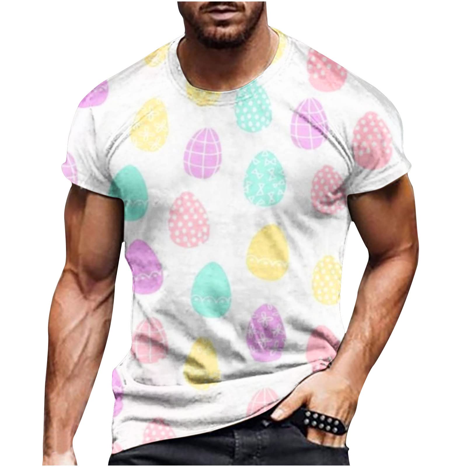 Men's Casual Short Sleeve T-Shirt - Easter Print Round Neck Pullover Top for Everyday Wear | Breathable Cotton Polo Shirt for Spring Outfits, Weekend Casual & Holiday Gatherings