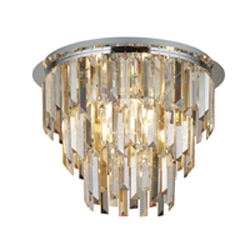 Clarissa 5-Light Chrome Flush Mount Ceiling Light with Crystal Prism Drops - Elegant Lighting for Bedroom, Living Room & Dining Room