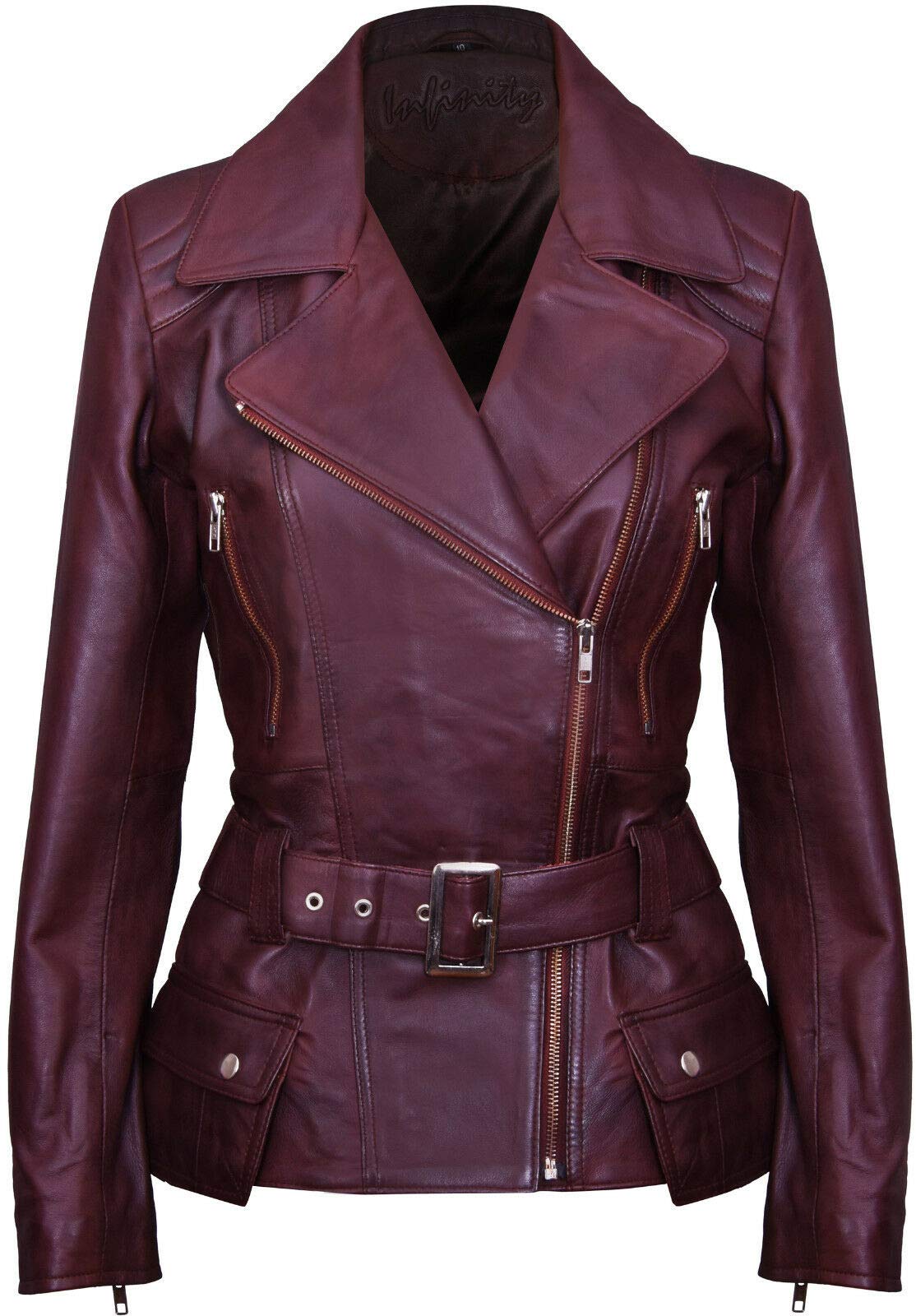 Stylish Women's Conker Brown Long Leather Biker Jacket - Fashionable Motorcycle Outerwear for Casual Wear & Night Out