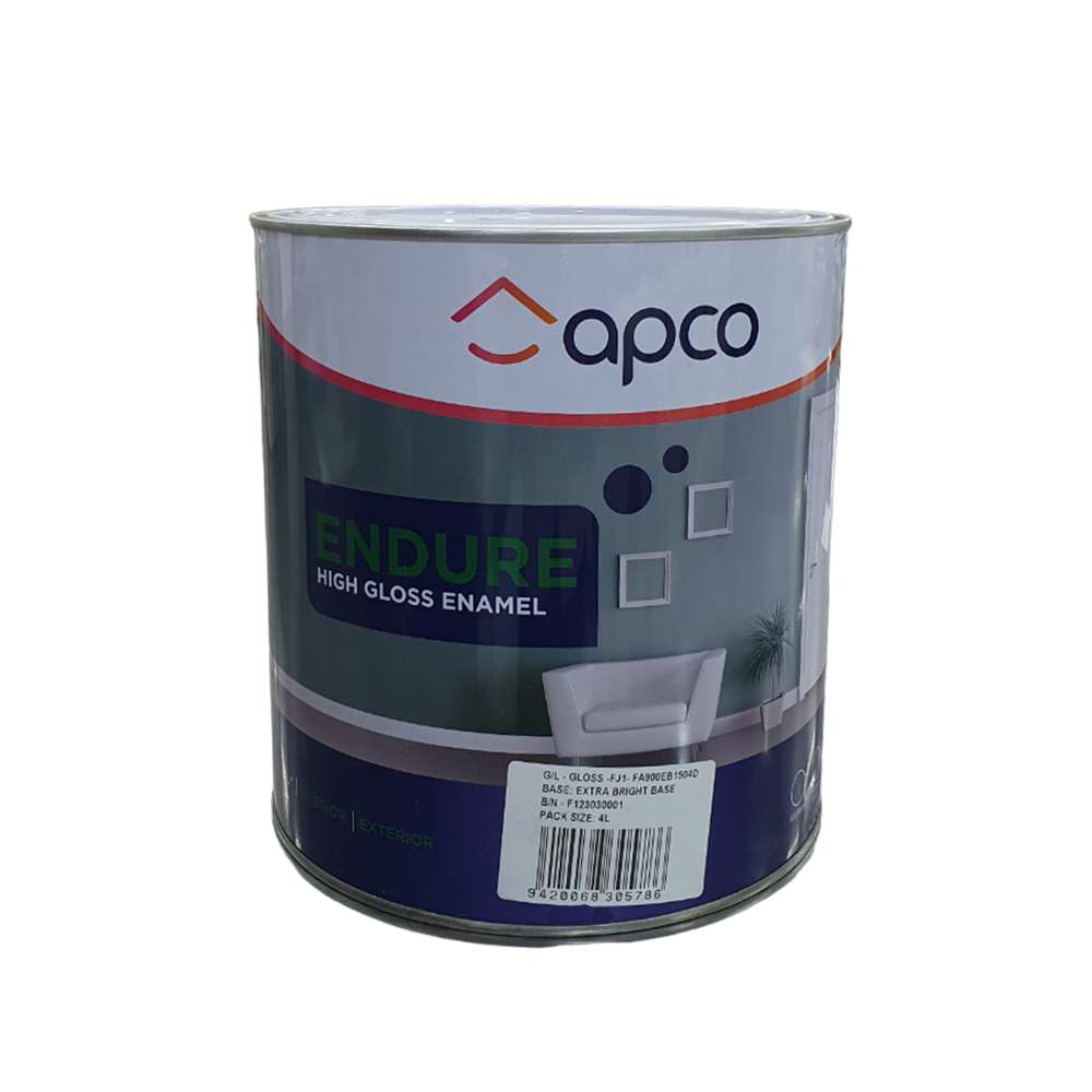 Apco Endure Gloss Enamel Extra Bright Base 4L - High Gloss Paint for Interior & Exterior Surfaces - Perfect for Walls, Furniture, and DIY Home Projects