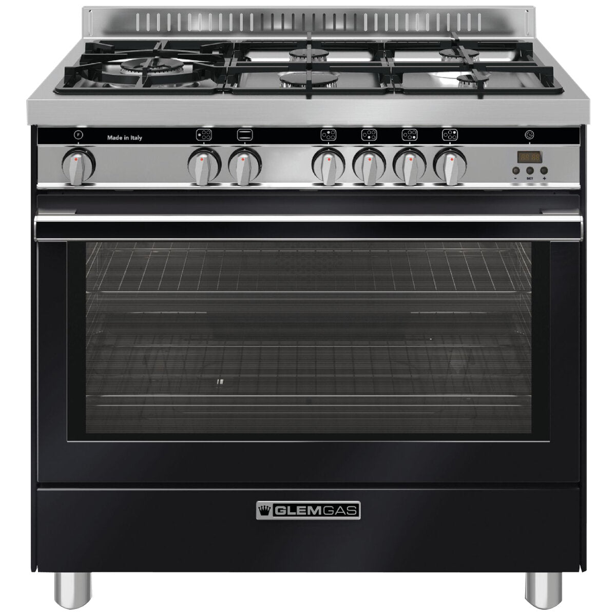 Premium Glem Gas 90cm Freestanding Cooker - Made in Italy - Matt Black Finish - 2 Year Warranty | Professional Kitchen Appliance for Home Chefs & Restaurants