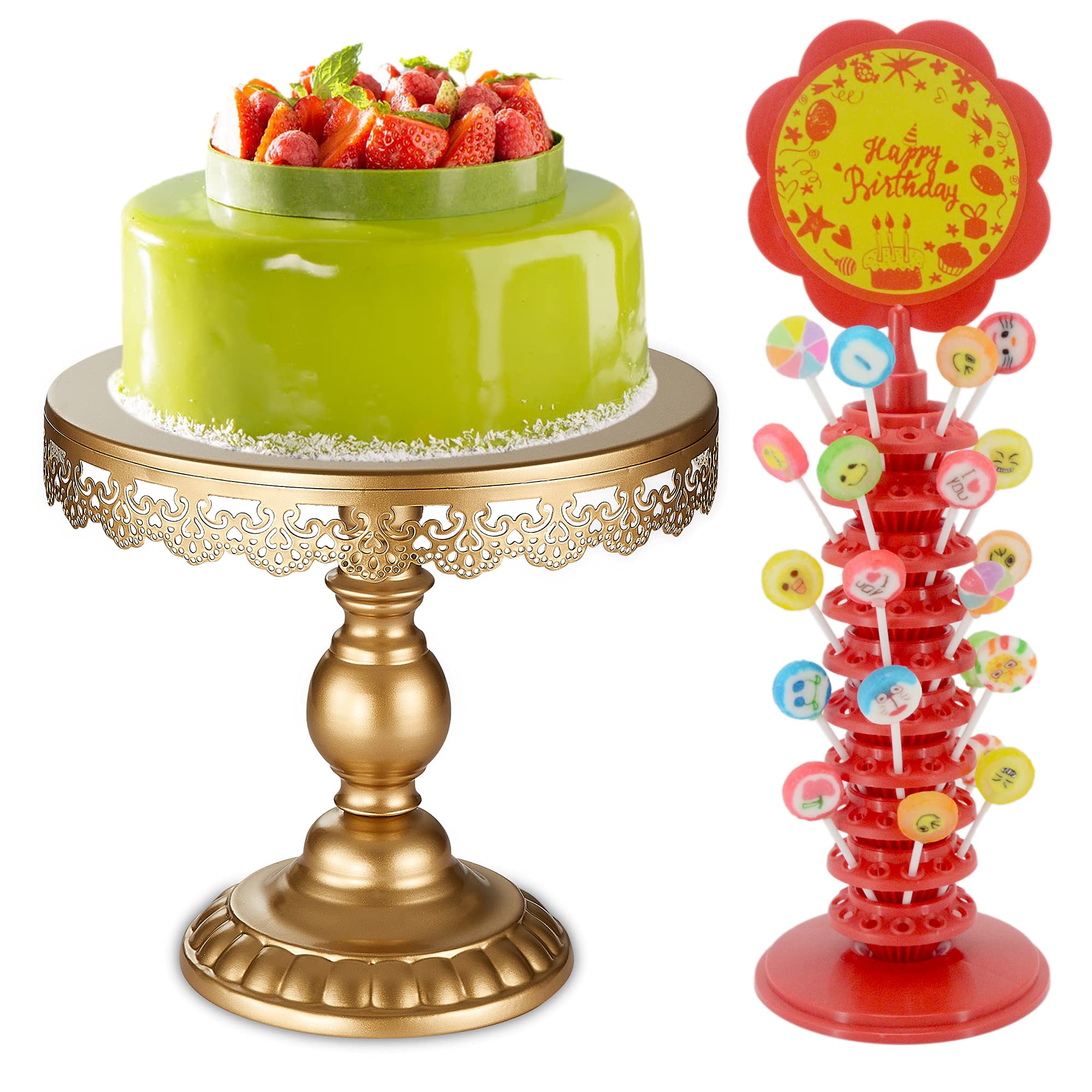 Elegant Miukage Round Lace Cake Stand - Gold Metal Wedding Dessert Display for Graduation, Birthday & Home Decor | Perfect for Party Centerpieces, Wedding Receptions & Kitchen Countertop Decor