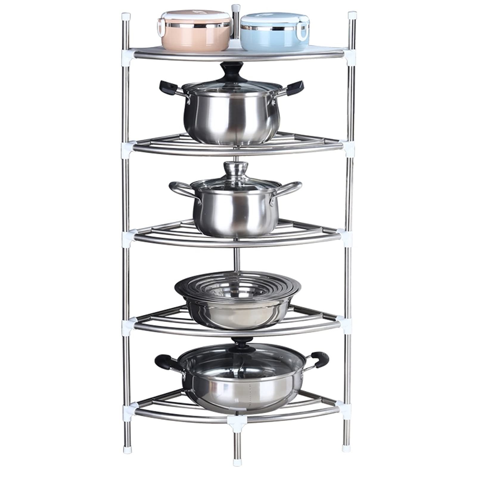 Stainless Steel Kitchen Shelves - Free Standing Tripod Cookware Stand, Industrial Pot Rack & Corner Storage Shelf for Home, Office | Perfect for Organizing Pots, Pans & Plants in Small Kitchens