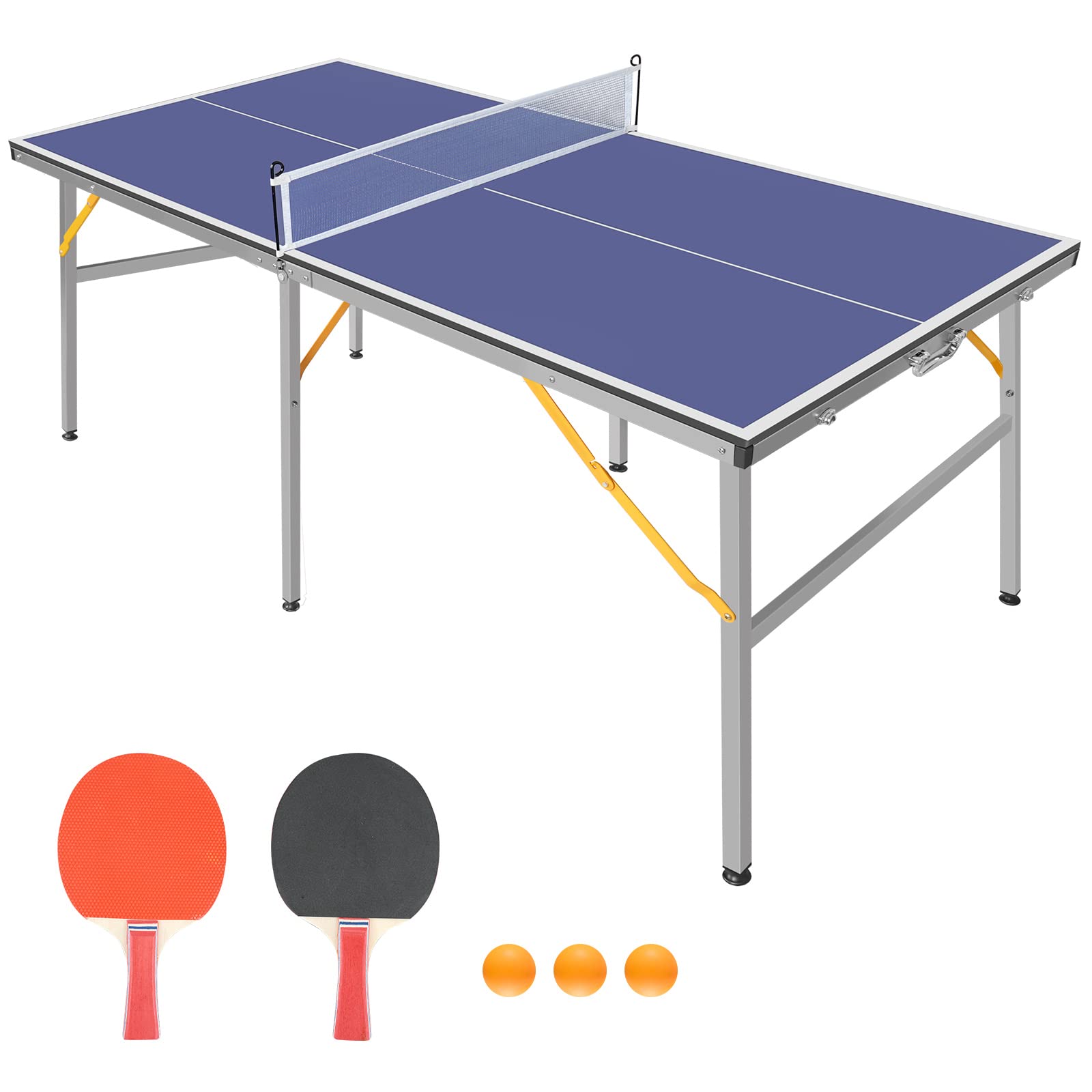6X3ft Portable Ping Pong Table Set - Foldable Mid-Size Table Tennis for Indoor & Outdoor Use with Net, 2 Paddles & 3 Balls - Perfect for Family Fun, Backyard Parties & Recreational Sports