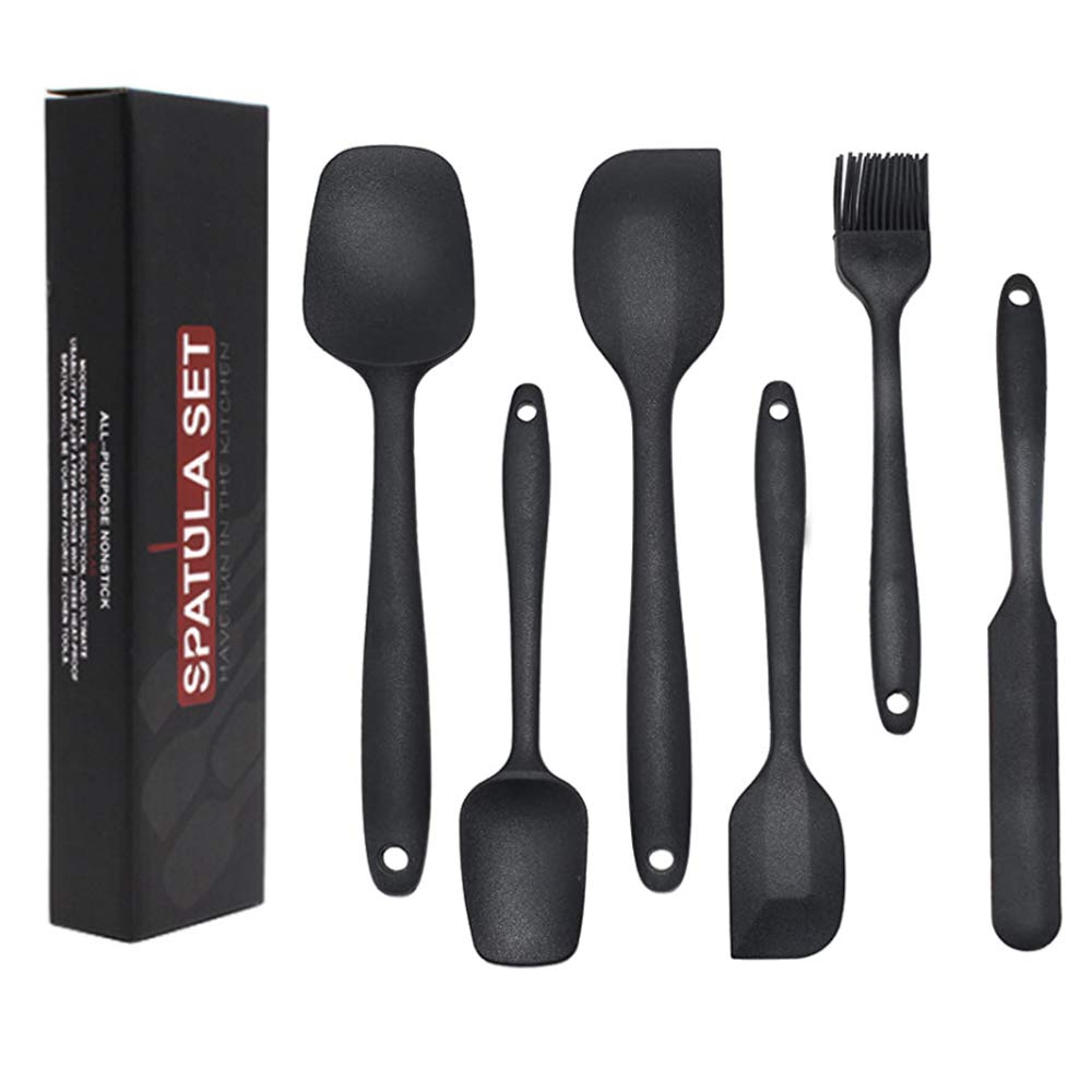 Premium 6-Piece Silicone Spatula Set - Non-Stick, Heat-Resistant, Seamless Rubber Cooking Utensils for Baking, Mixing & Flipping (Black) - Ideal for Kitchen, Home Baking & Professional Chefs