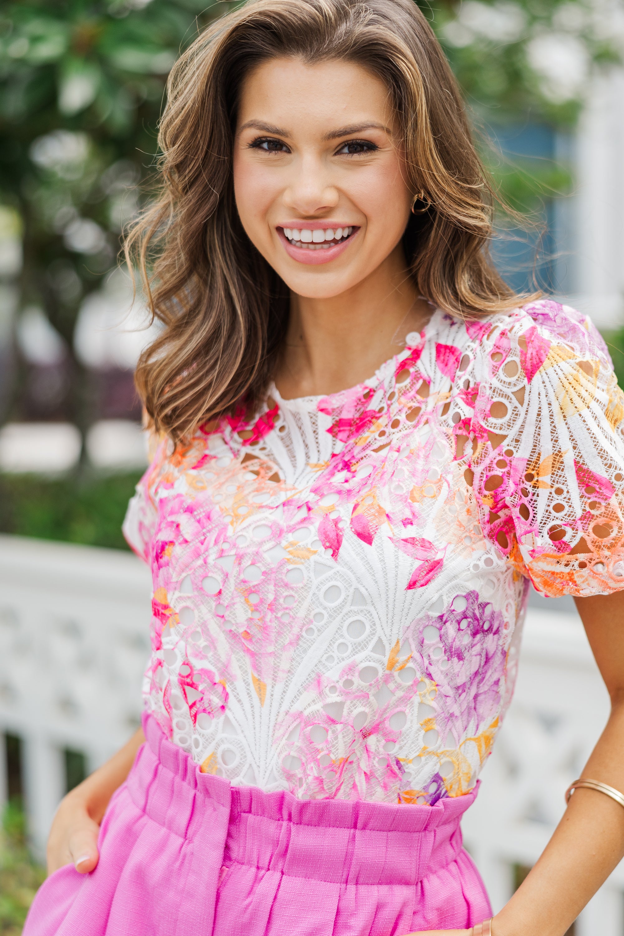 Pink Floral Crochet Blouse for Women - Boho Chic Summer Top - Perfect for Beach Vacations, Music Festivals & Date Nights