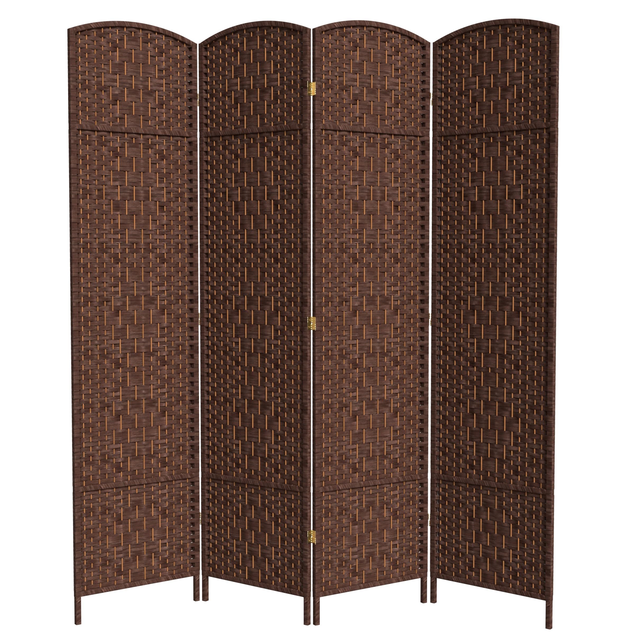 7 ft. Tall Red Lantern Diamond Weave Dark Mocha Room Divider - 4 Panels Folding Privacy Screen for Living Room, Bedroom, Office & Outdoor Events