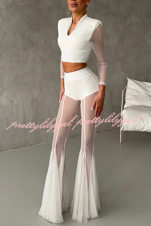 Deep Chic Mesh High Rise Elastic Waist Fishtail Stretch Pants for Women - Trendy Workout Leggings & Yoga Pants for Gym, Running, and Casual Wear