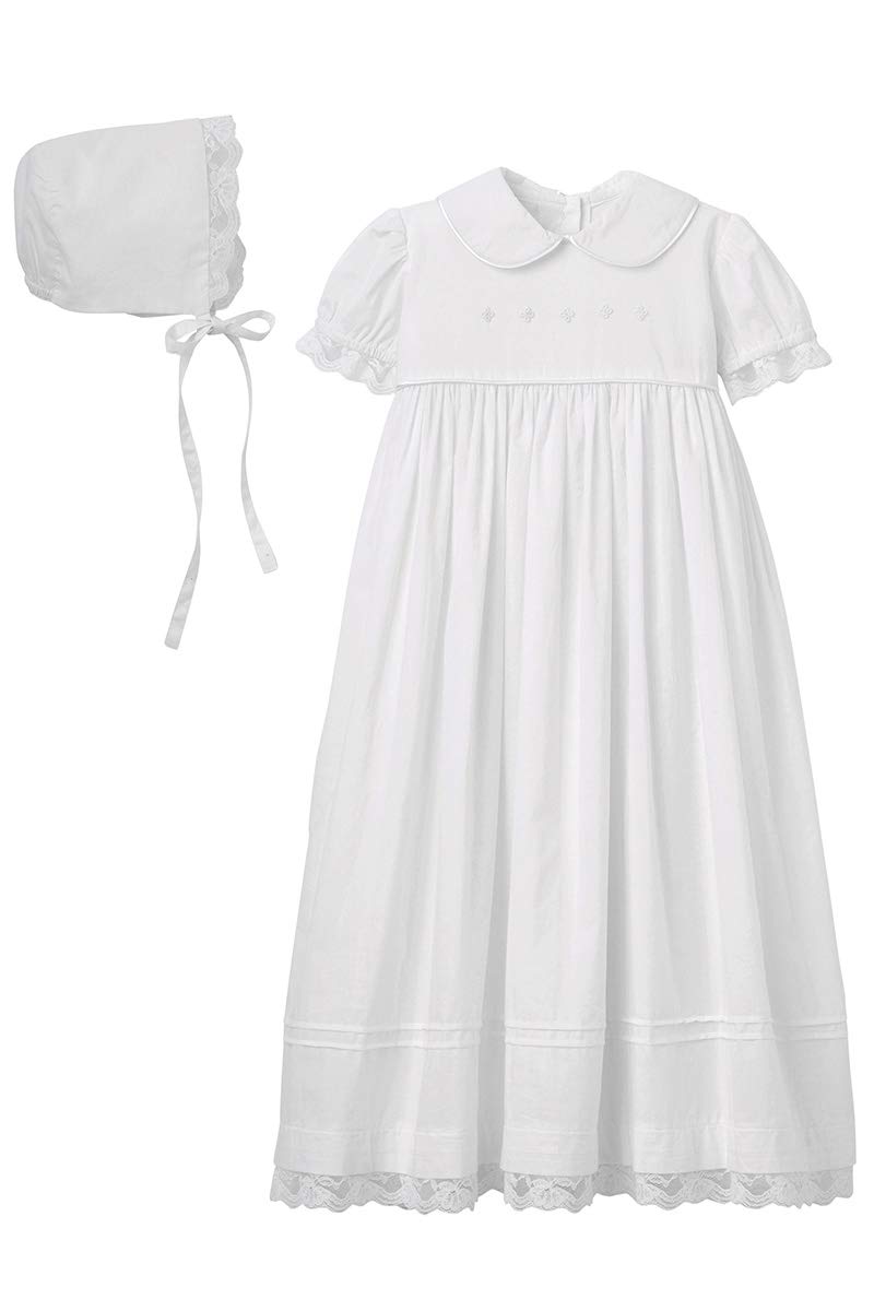 Elegant Baby 92063 Girls Christening Gown & Bonnet Set - White Baptism Dress for Infant & Newborn - Perfect for Christening Ceremonies, Baby Showers & First Photoshoots