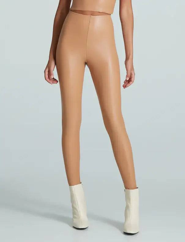 Premium Faux Leather Leggings for Women - High Waisted Stretchy Camel Color Pants - Perfect for Work, Yoga & Night Out