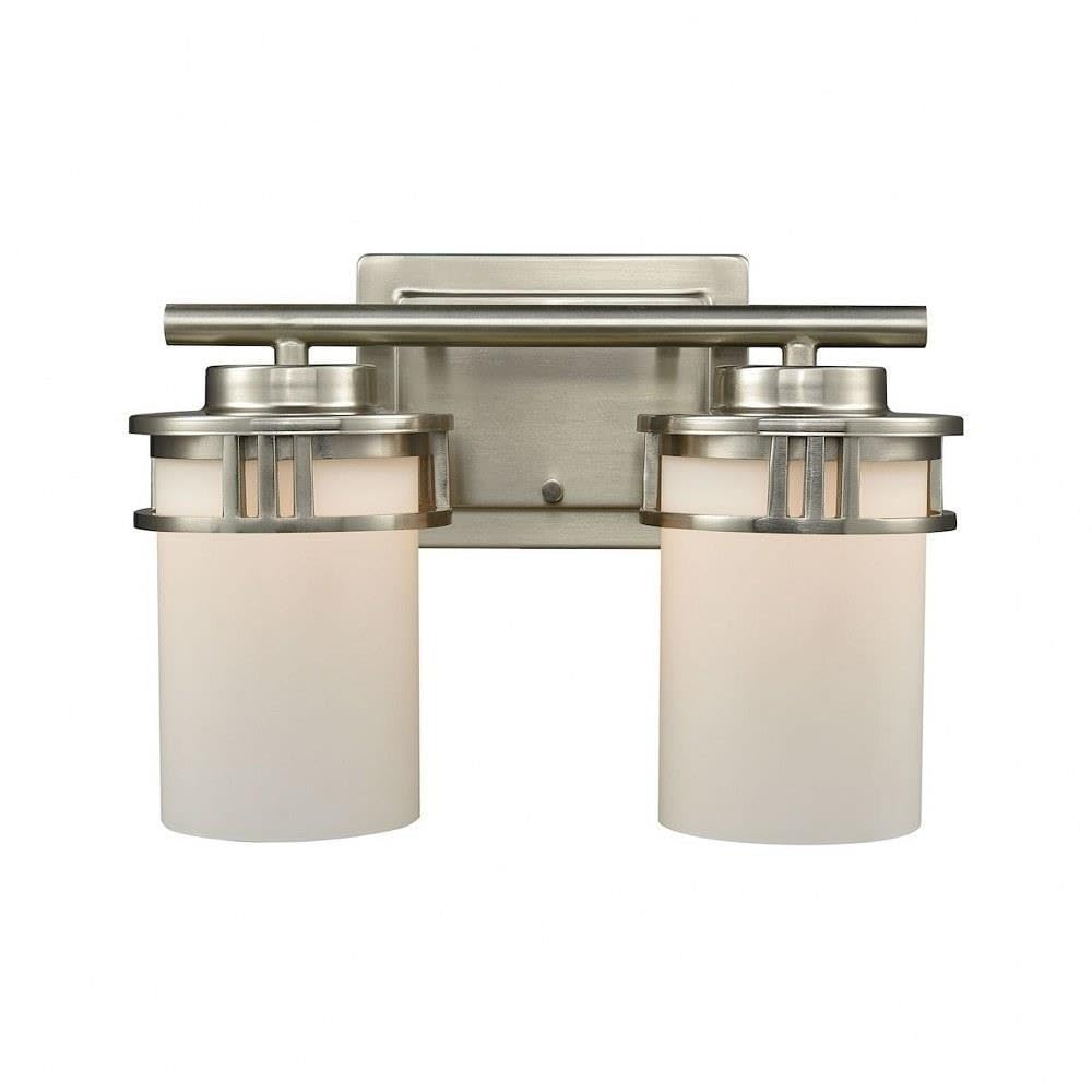 Brushed Nickel 2-Light Bathroom Vanity Light with Cylinder Glass Shades & Rectangular Backplate - Modern Fixture for Bathroom, Powder Room, or Dressing Area - 2499-BEL-4229197