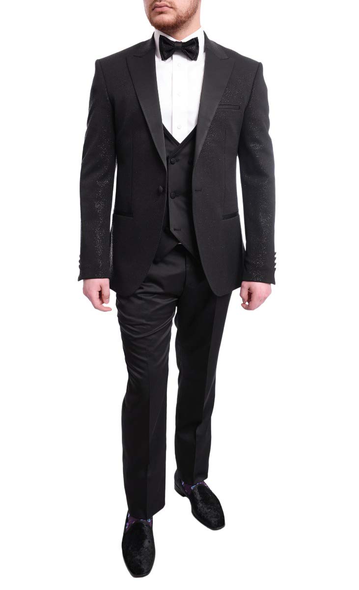 Elegant Cemden Slim Fit Black Sparkled One Button Three Piece Tuxedo Suit for Men - Perfect for Weddings, Prom, and Formal Events