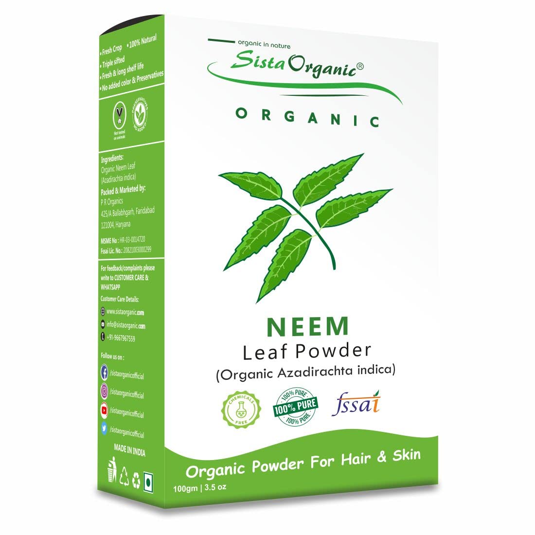 Organic Neem Powder for Clear Skin & Hair Care - Pimple-Free & Natural